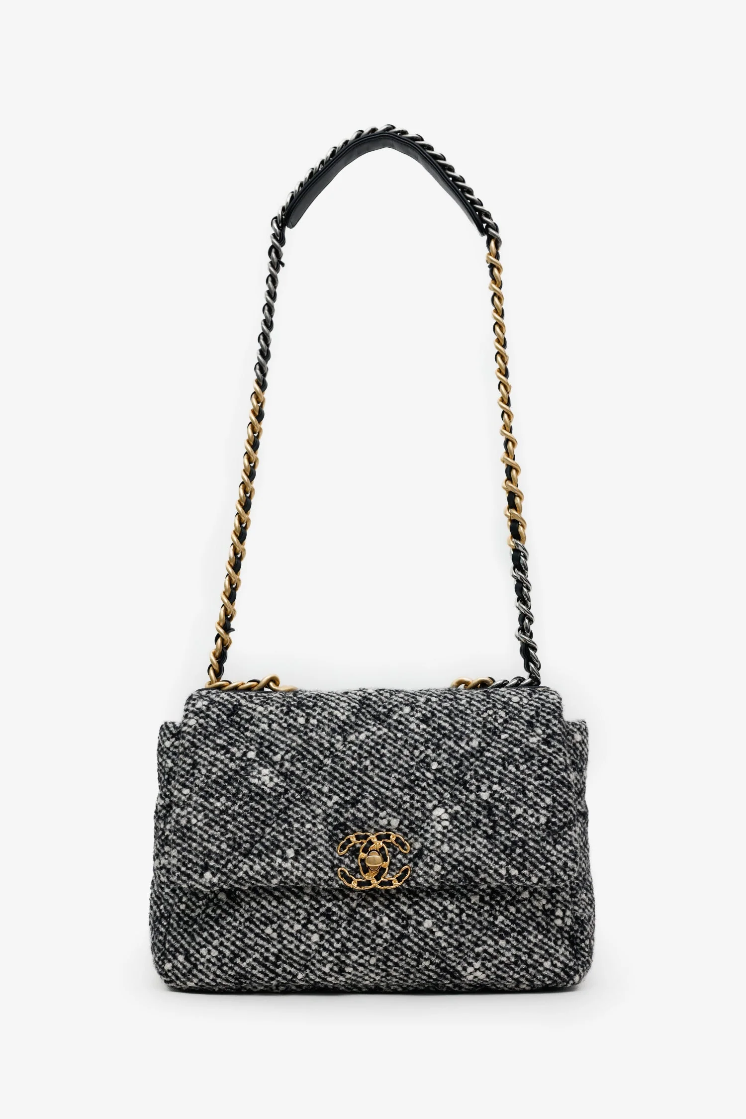 Chanel™  Black/Gray Tweed Medium 19 Flap Bag (Pre-Loved ) - Image 7