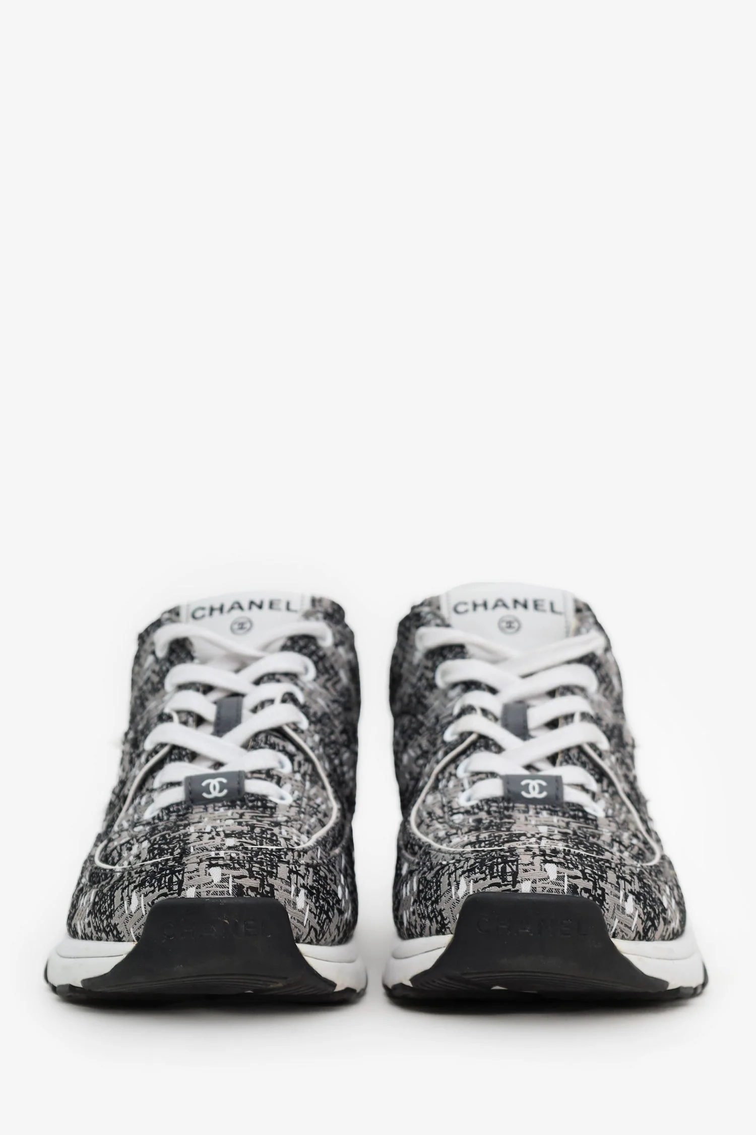Chanel™ Black/Grey Coated Tweed Sneakers Size 38 (Pre-Loved) - Image 3