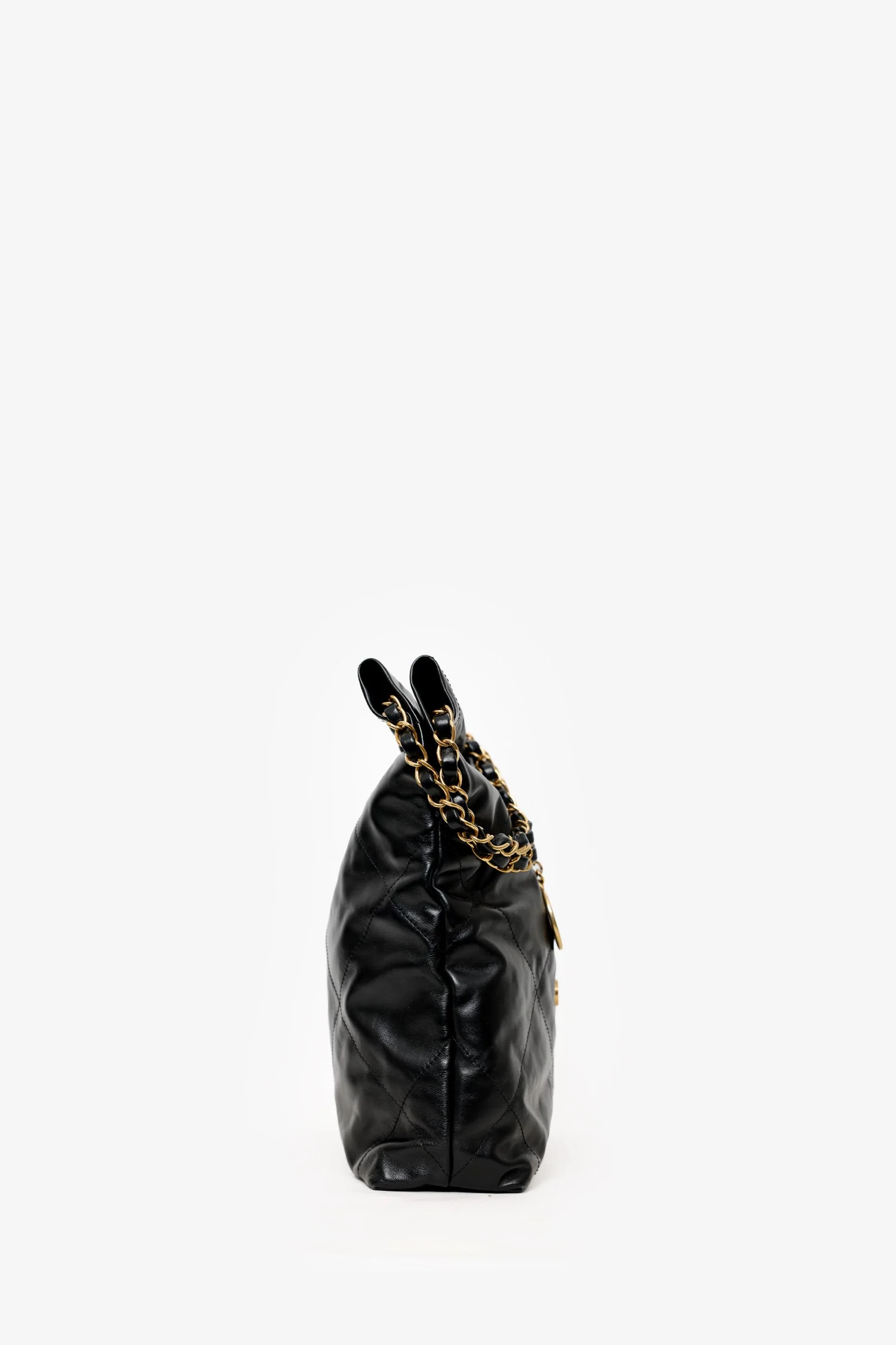 Pre-Loved Chanel Black Lambskin 22 Small Hobo Bag With Pouch - Image 3