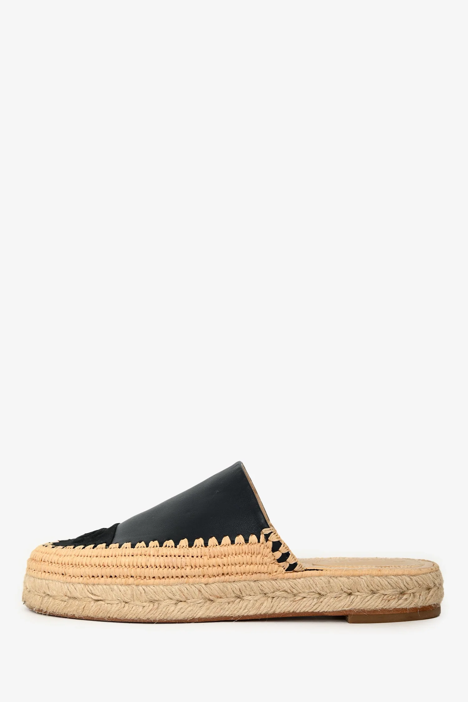 Pre-Loved Chanel™ Black Lambskin Leather CC Logo Cap-Toe Espadrilles Mule Size 38 - Image 5