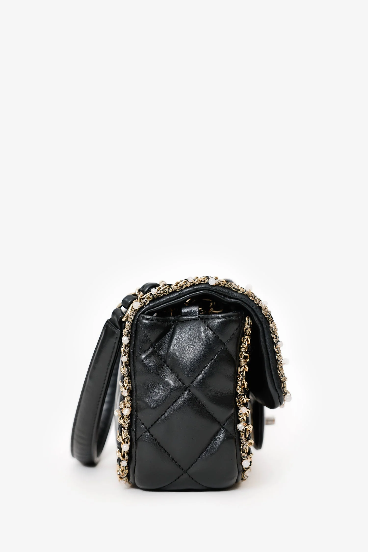 Pre-Loved Chanel™ Black Lambskin Pearl Chain Around Square Flap Bag - Image 3
