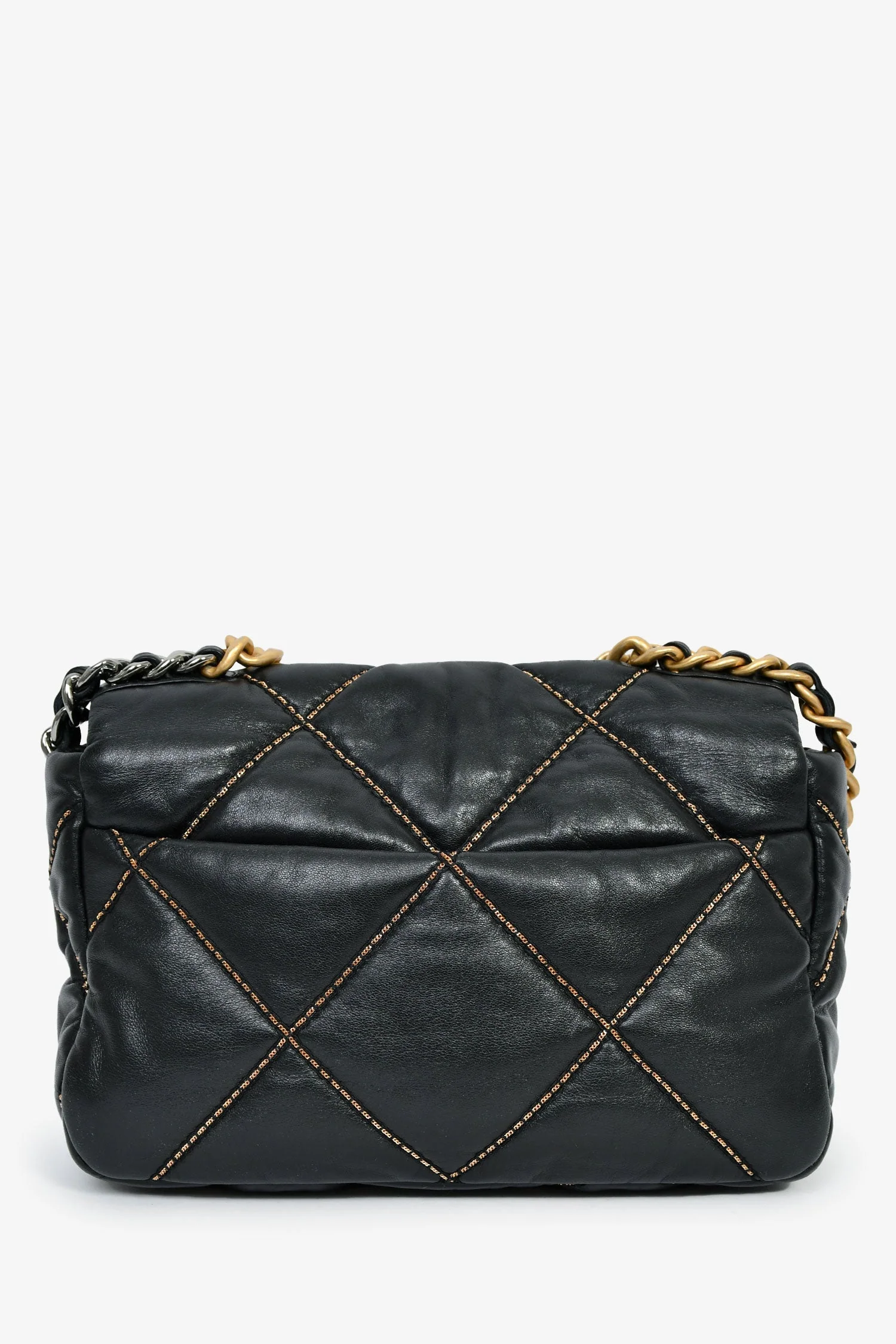 Pre-Loved Chanel™ Black Lambskin/Quilted Gold Chain Small 19 Bag - Image 2