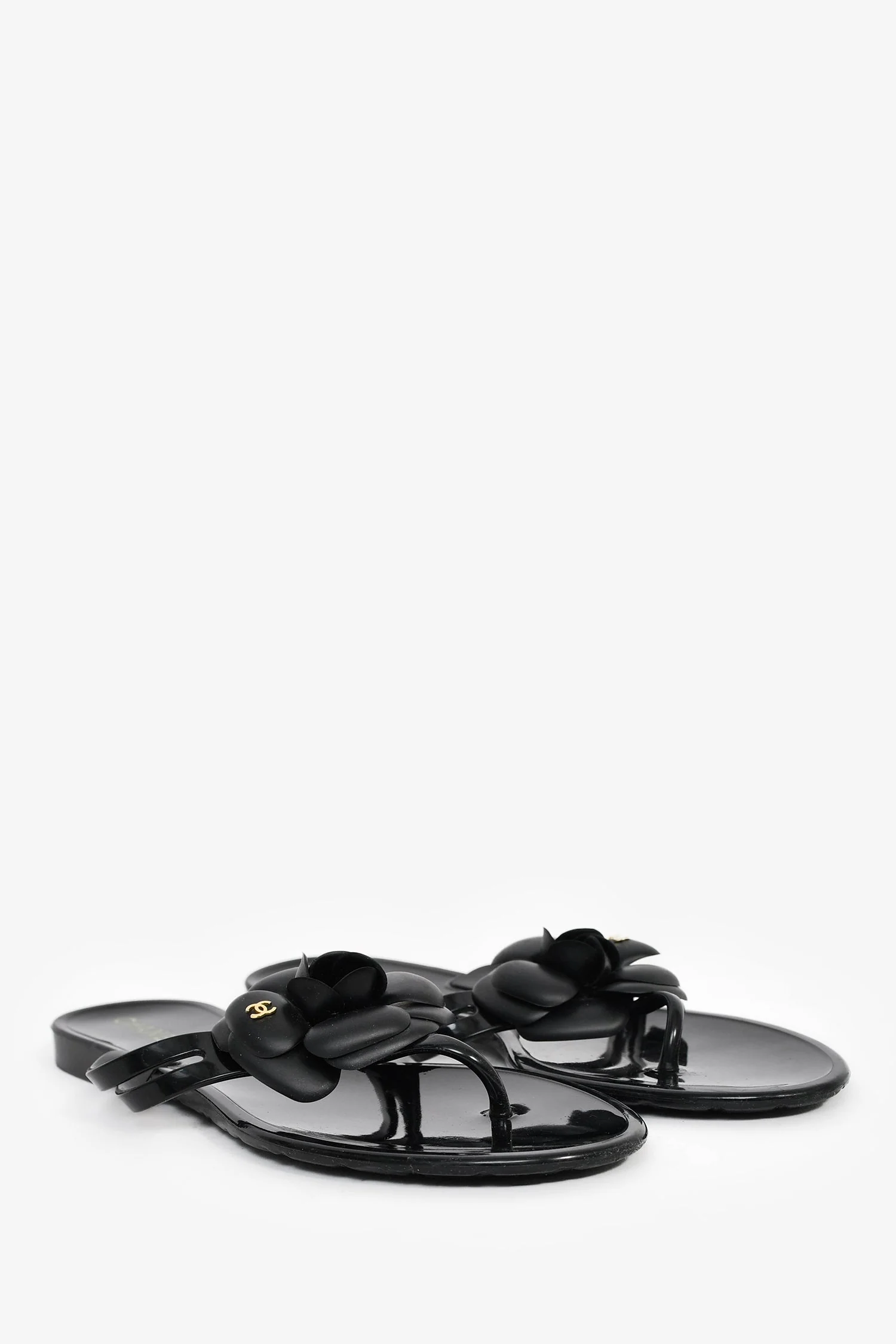 Pre-Loved Chanel™ Black Leather Camellia Ankle Strap Sandals Size 39 - Image 2