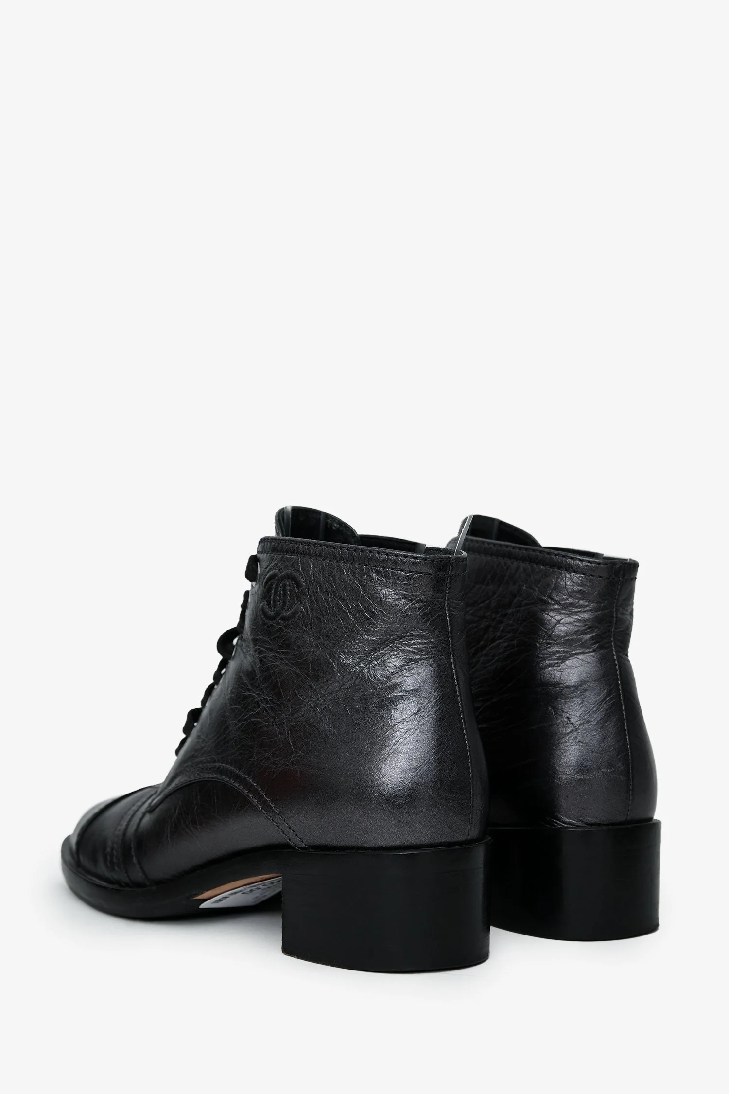 Pre-Loved Chanel™ Black Leather CC Ankle Boots Size 35 - Image 4