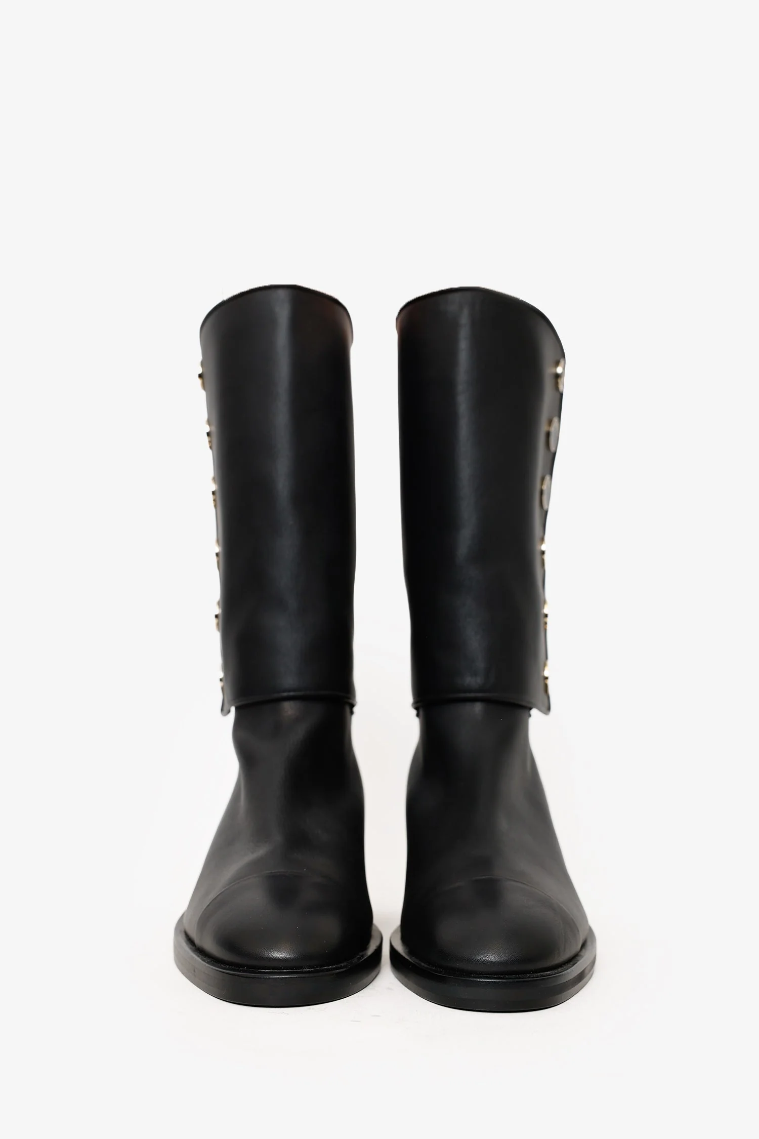 Pre-Loved Chanel™ Black Leather CC Biker Boots Size 39 - Image 3