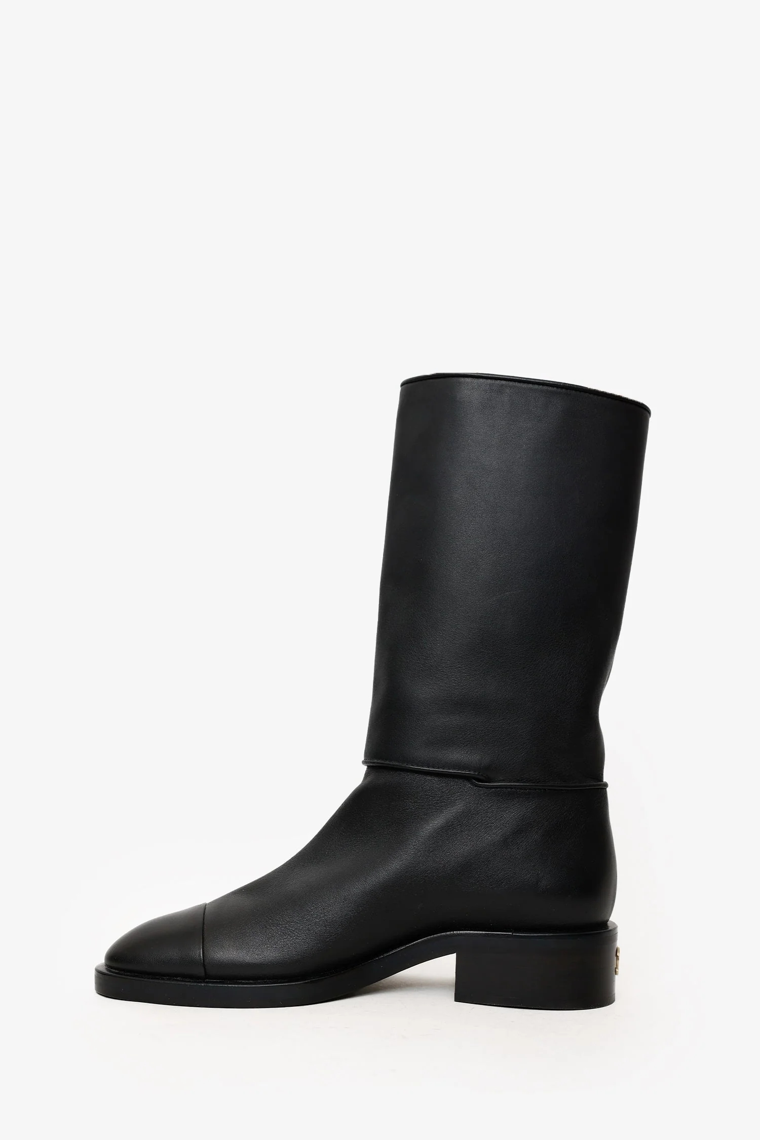 Pre-Loved Chanel™ Black Leather CC Biker Boots Size 39 - Image 5