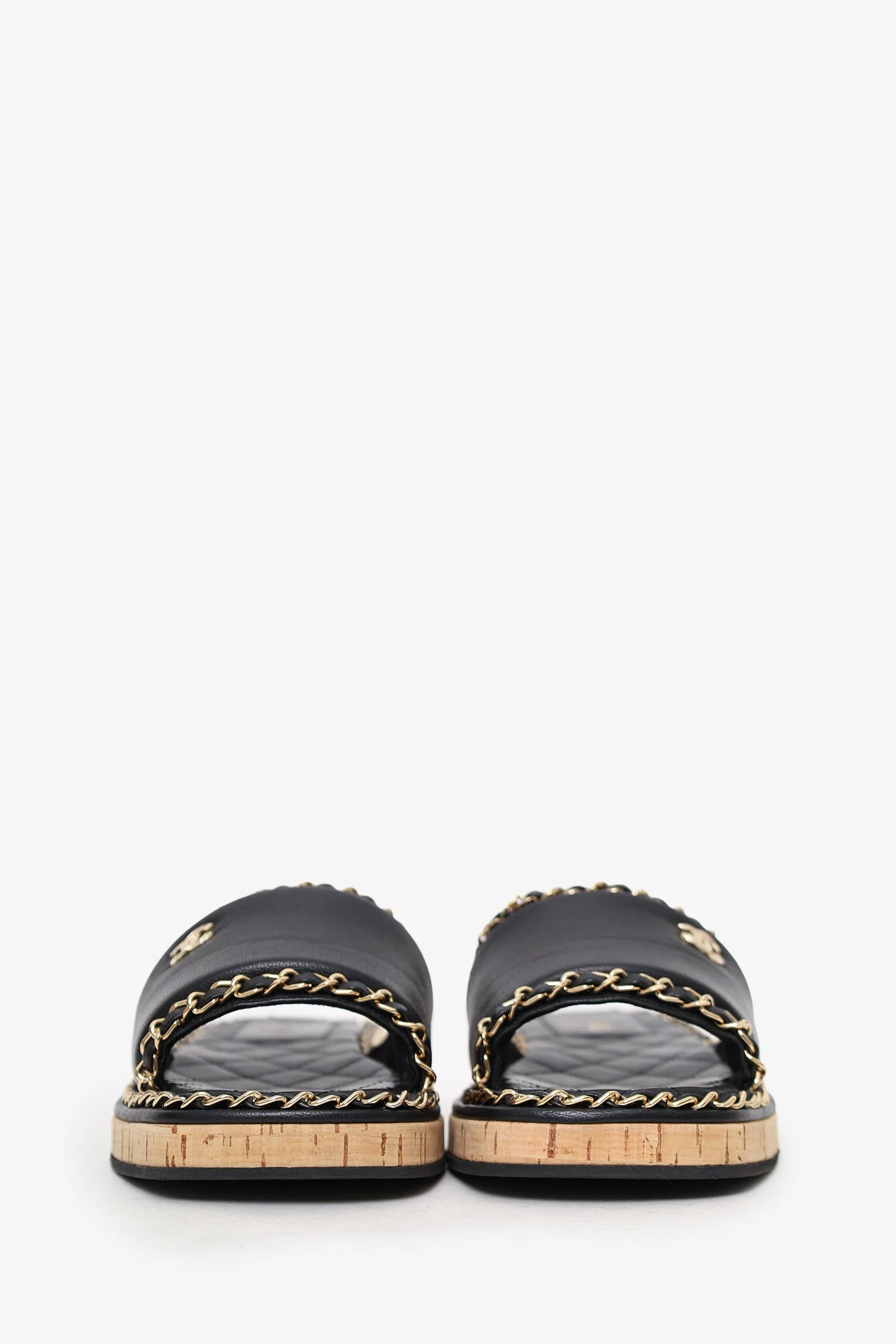 Pre-Loved Chanel™ Black Leather CC Chain Detail Sandals Size 37 - Image 3