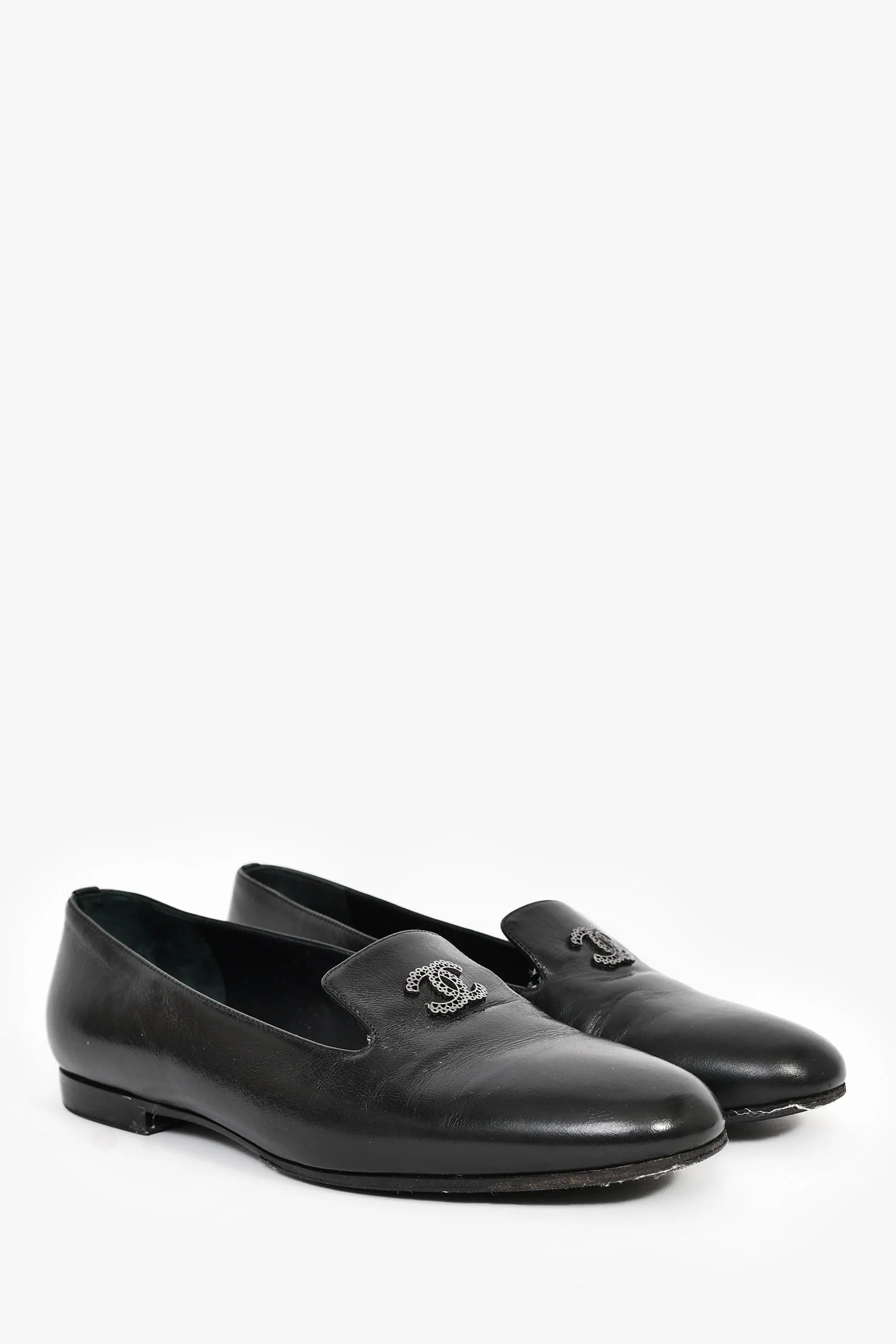 Pre-Loved Chanel™ Black Leather CC Detail Loafers Size 37 - Image 2