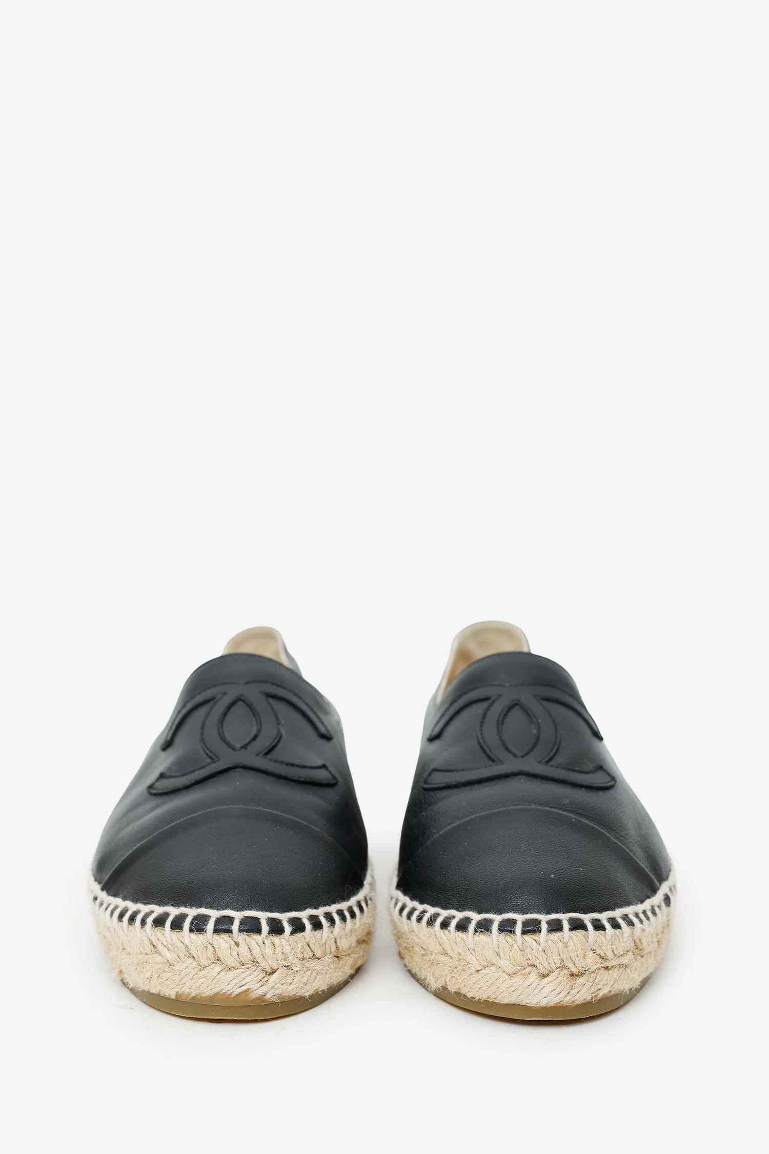 Pre-Loved Chanel™ Black Leather CC Espadrille Flats Size 40 - Image 3