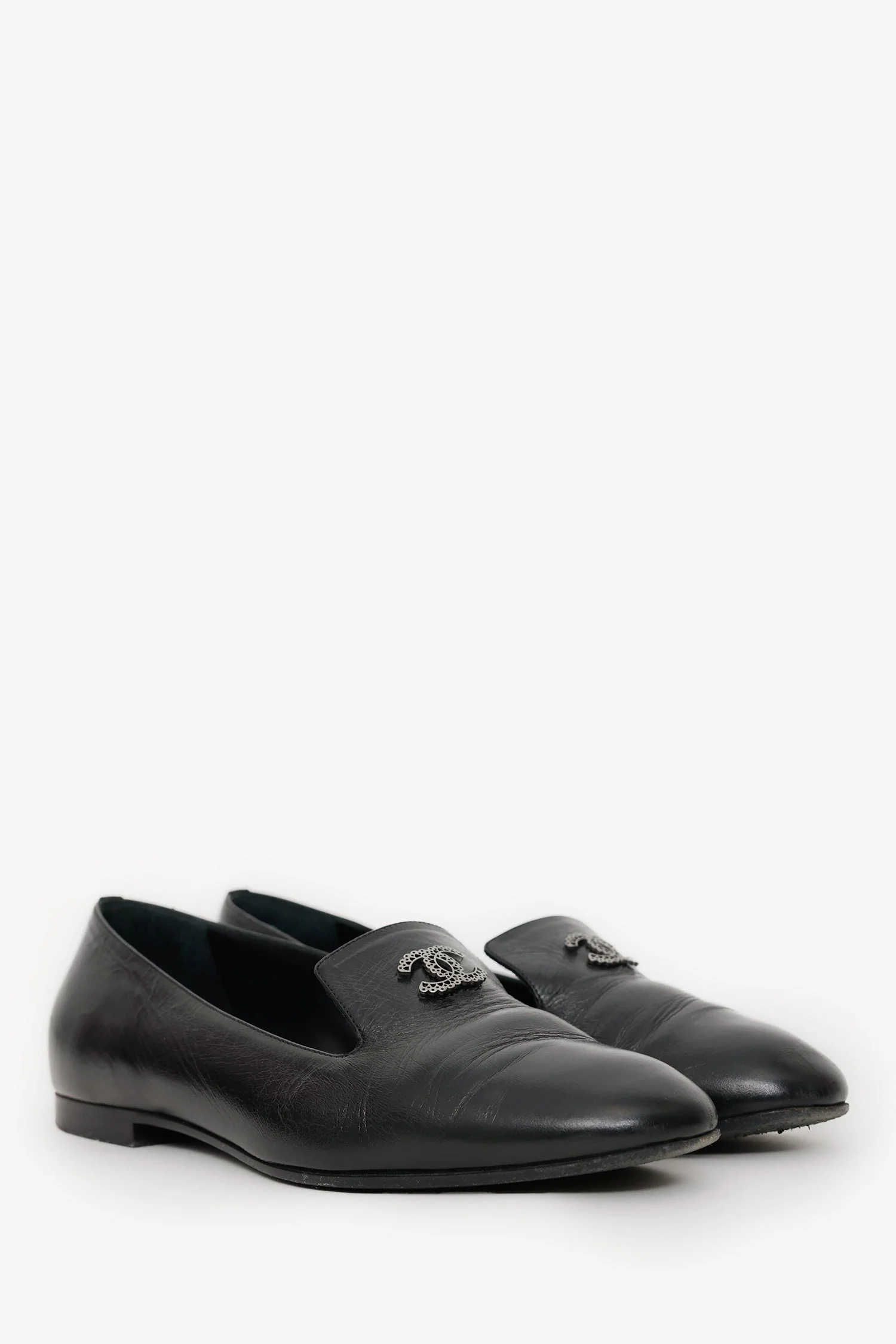 Pre-Loved Chanel™ Black Leather CC Loafers Size 37.5 - Image 2