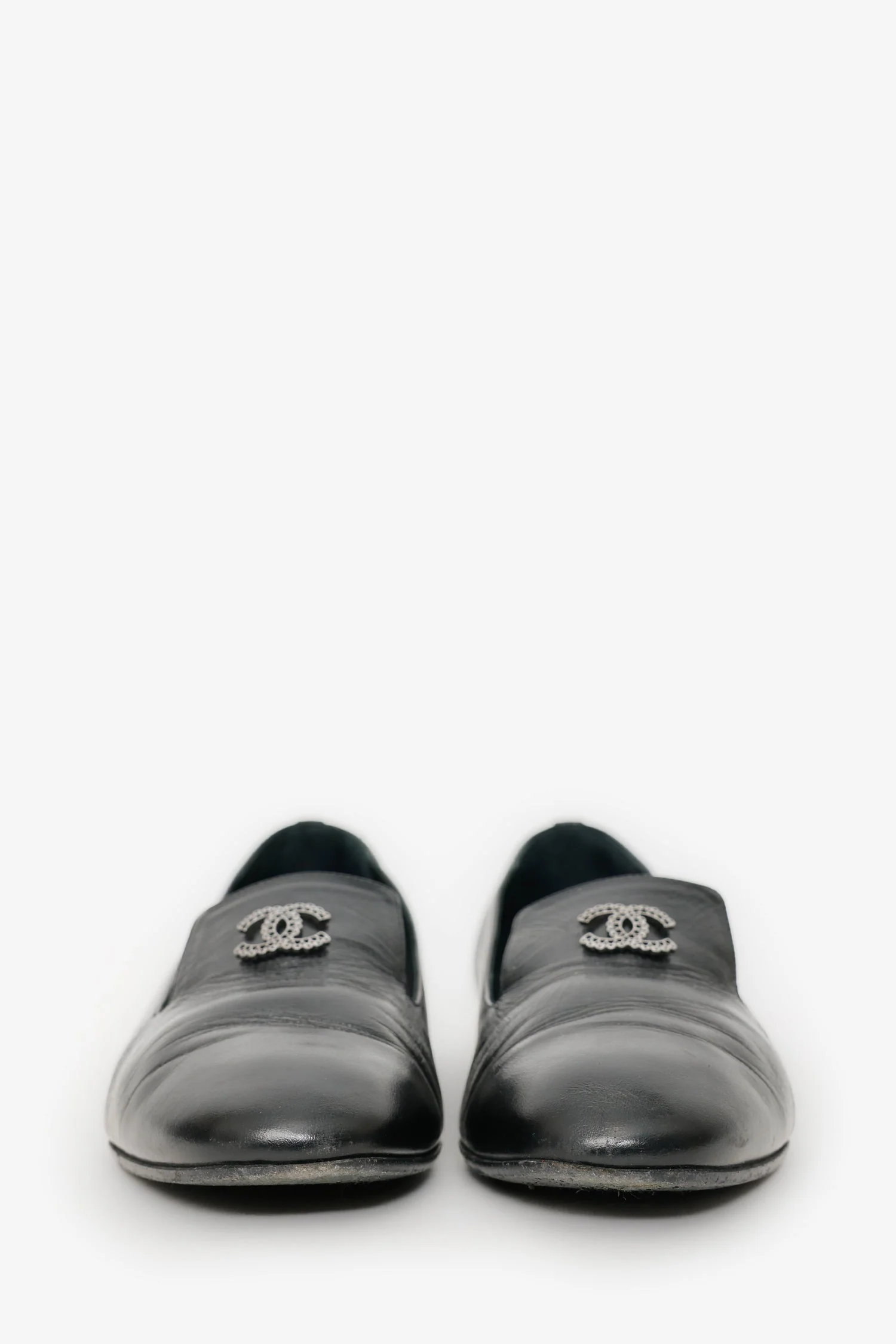 Pre-Loved Chanel™ Black Leather CC Loafers Size 37.5 - Image 3