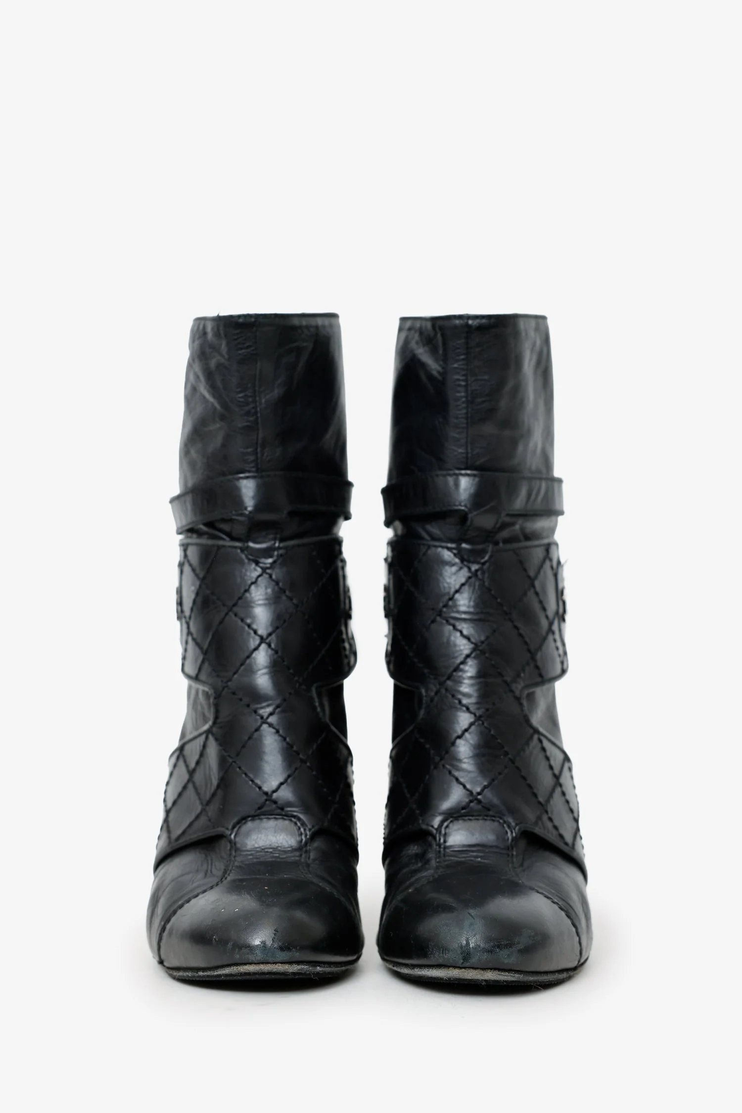 Pre-Loved Chanel™ Black Leather CC Moto Booties Size 35 - Image 3