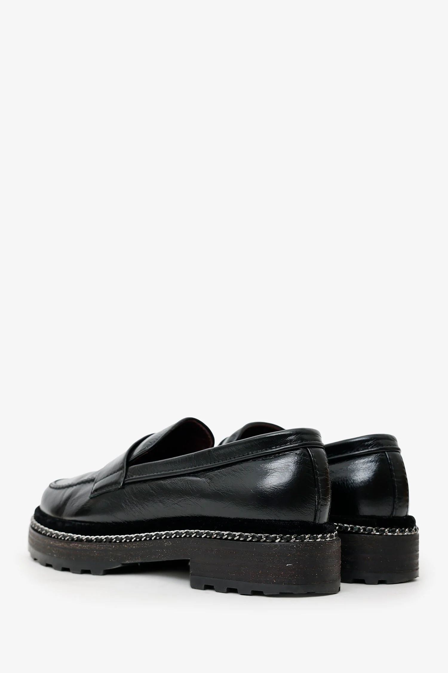 Pre-Loved Chanel™ Black Leather Chain Link Platform Loafers Size 36.5 - Image 4