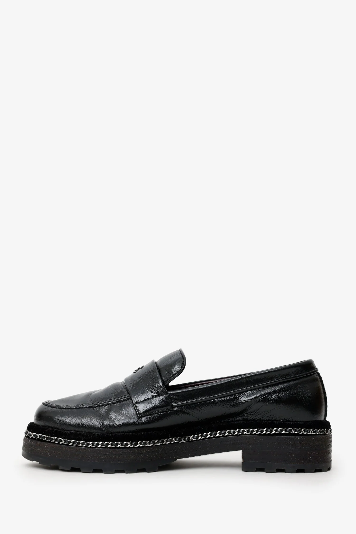Pre-Loved Chanel™ Black Leather Chain Link Platform Loafers Size 36.5 - Image 5