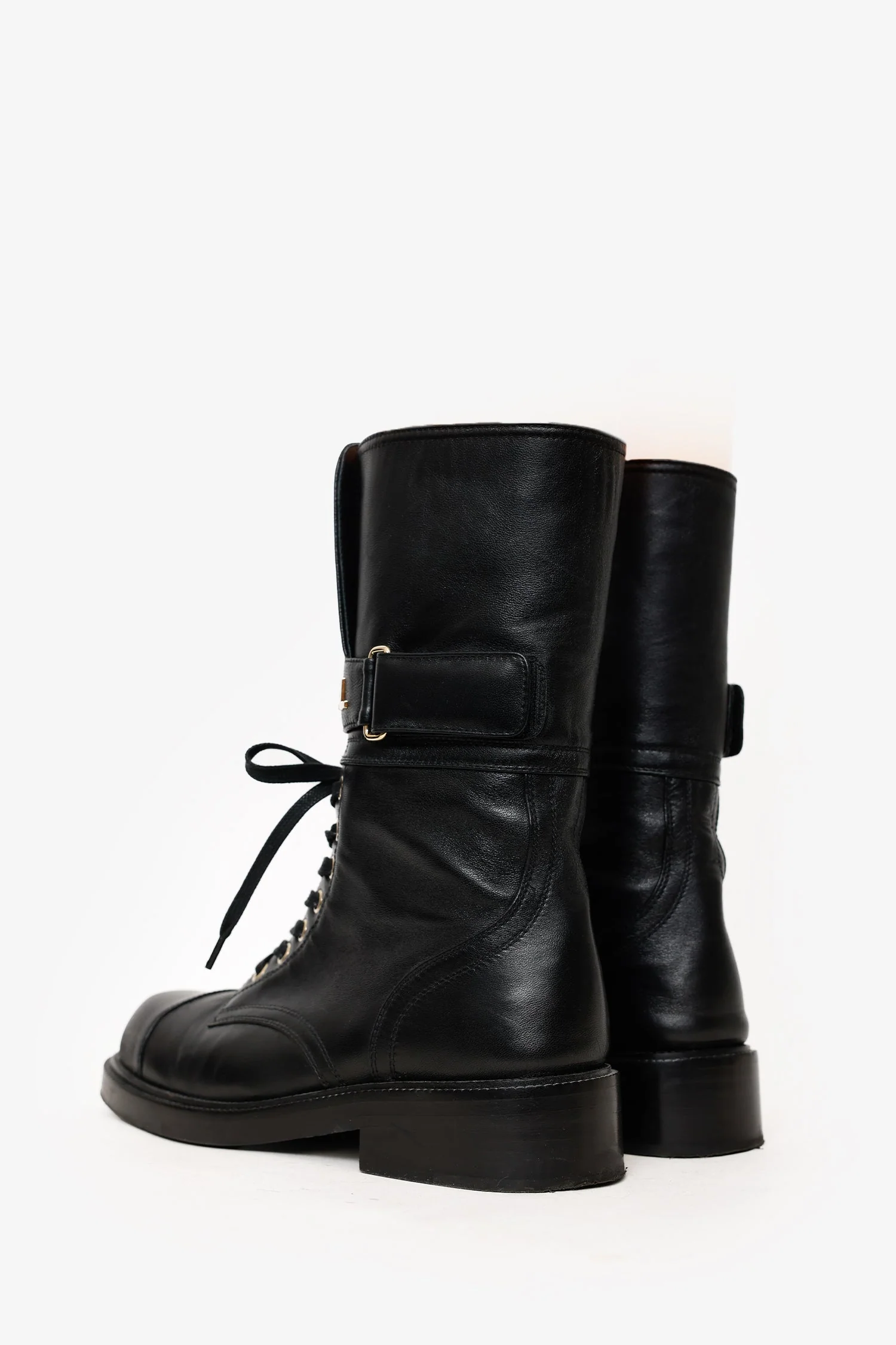 Pre-Loved Chanel™ Black Leather Combat Boots Size 39 - Image 4