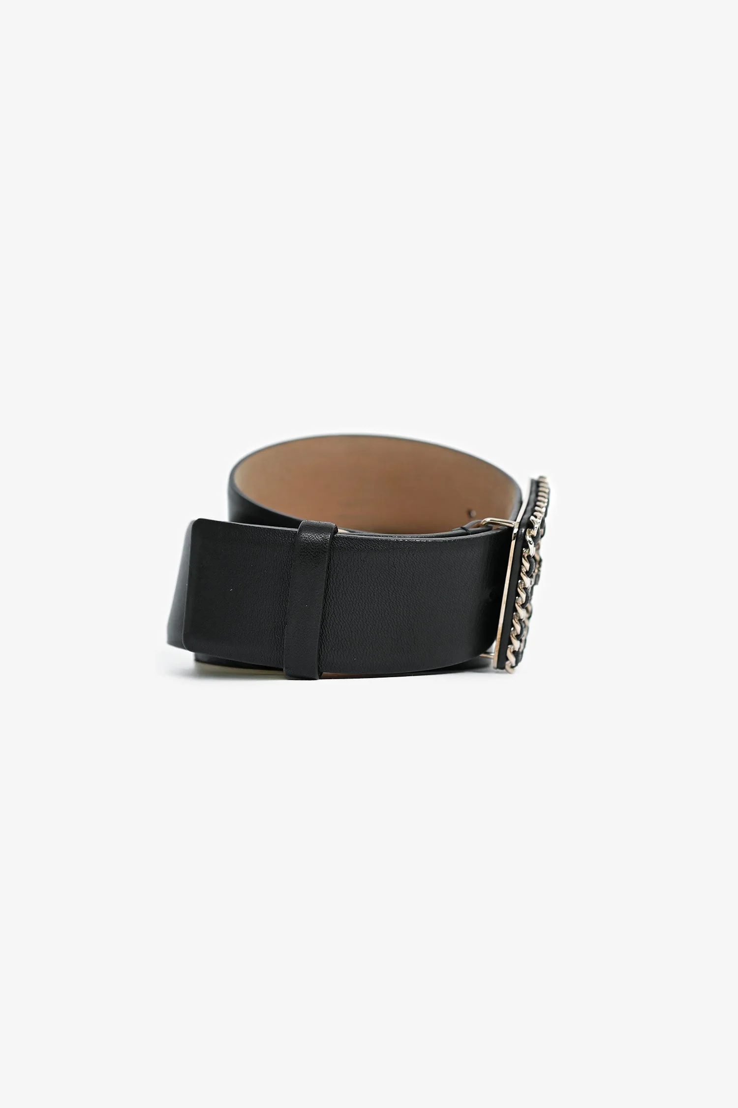 Pre-Loved Chanel™ Black Leather Enchained Buckle CC Wide Belt Size 90 - Image 2