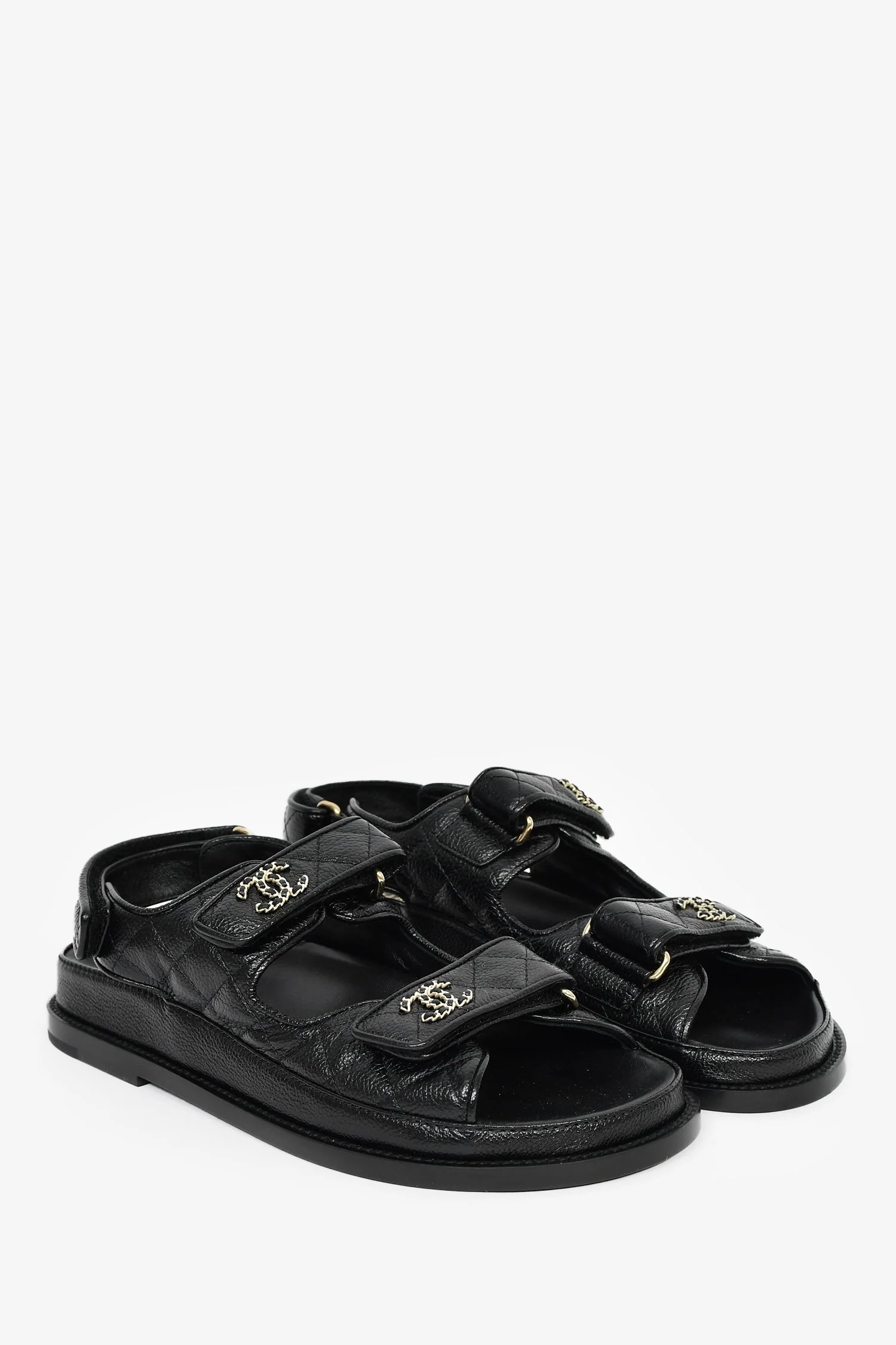 Pre-Loved Chanel™ Black Leather Gate 'No.5 Dad' CC Logo Slingback Sandals Size 38 - Image 2