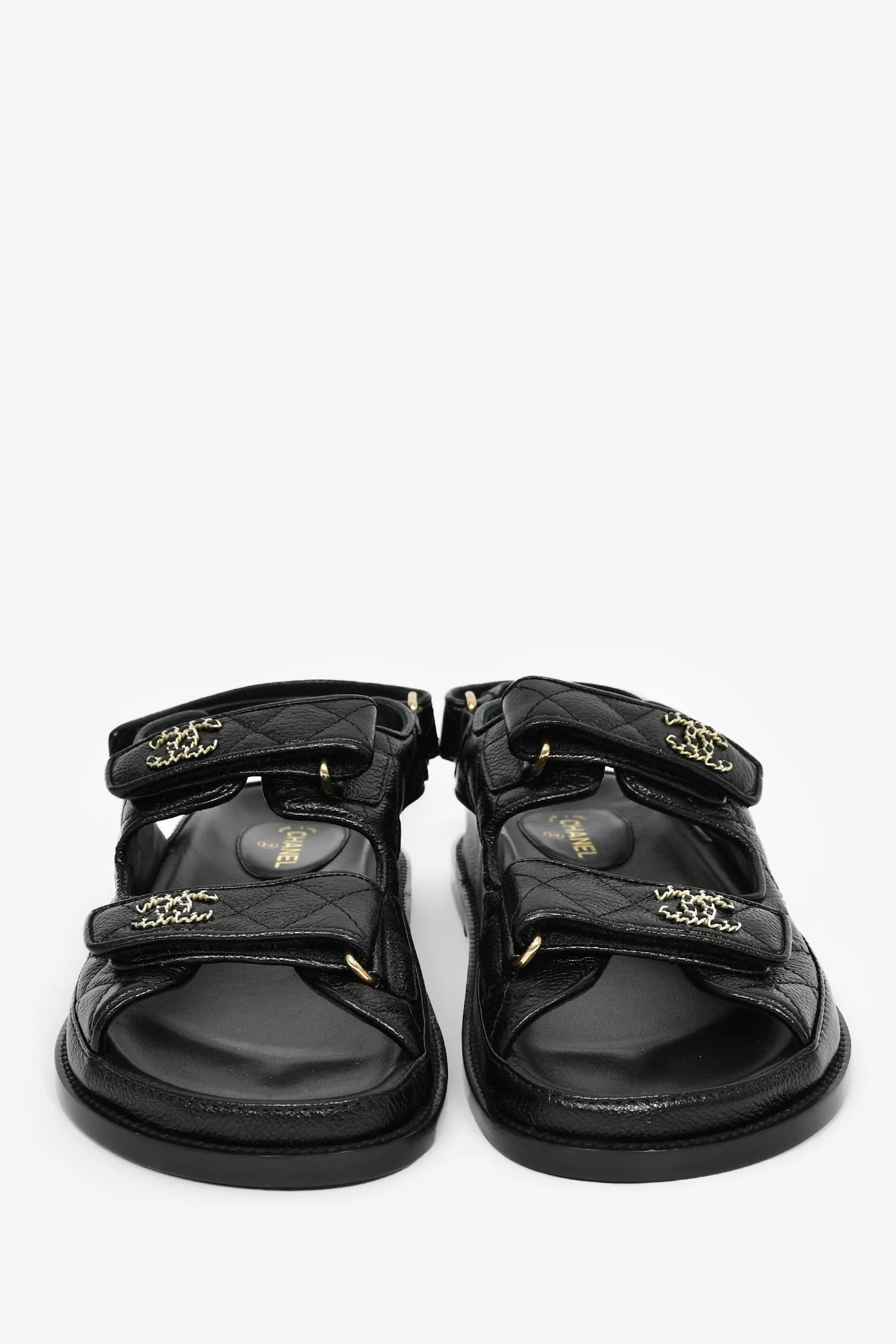 Pre-Loved Chanel™ Black Leather Gate 'No.5 Dad' CC Logo Slingback Sandals Size 38 - Image 3