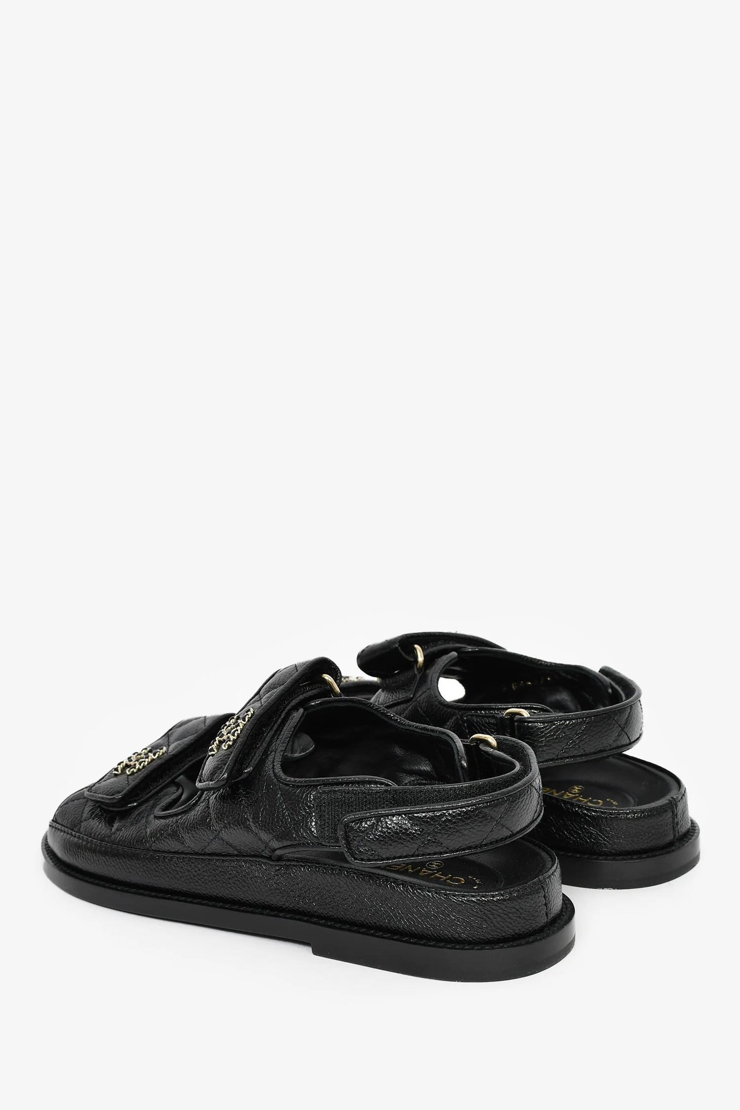 Pre-Loved Chanel™ Black Leather Gate 'No.5 Dad' CC Logo Slingback Sandals Size 38 - Image 5