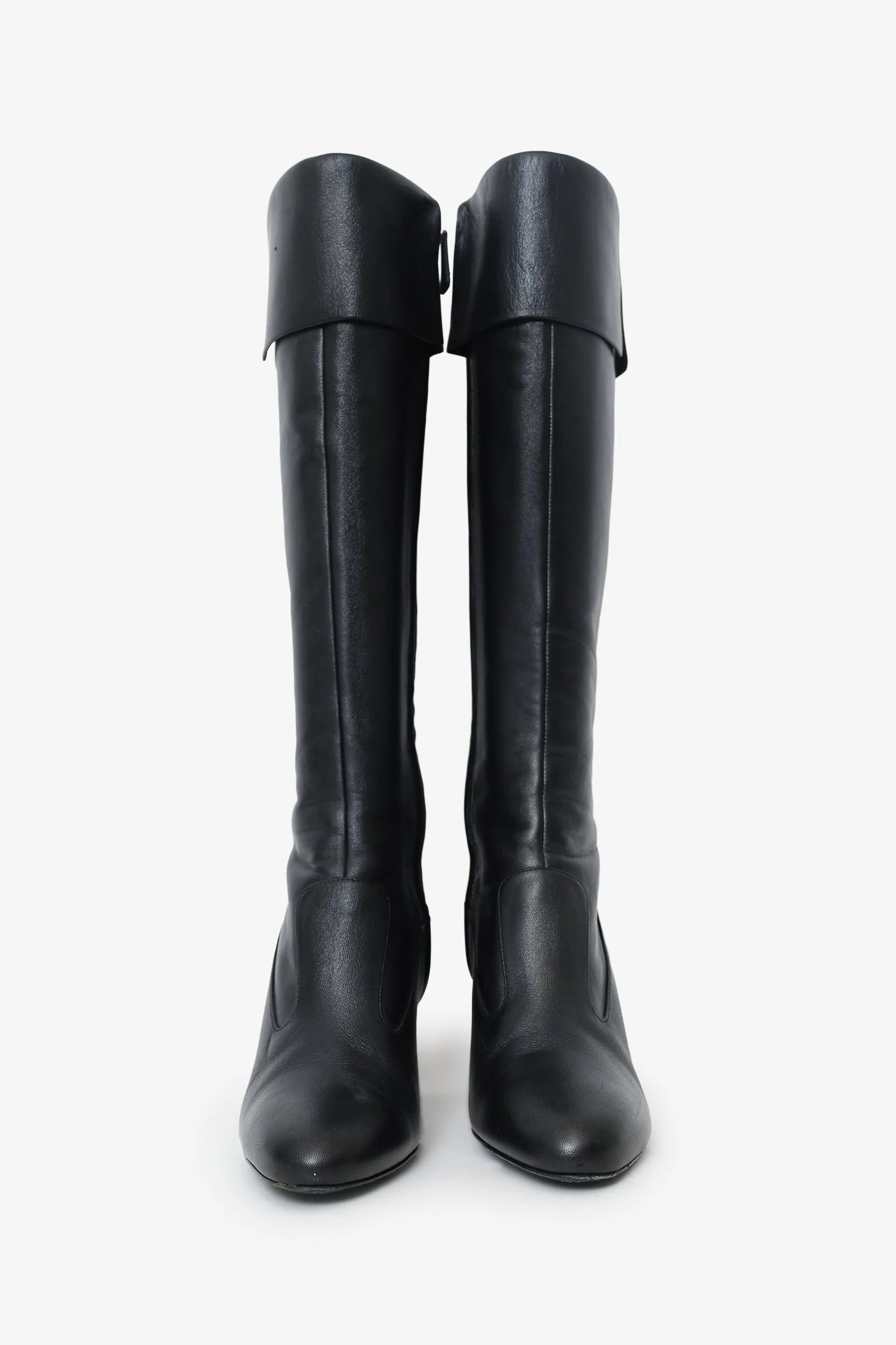 Pre-Loved Chanel™ Black Leather Knee-High Boots Size 38.5 - Image 3