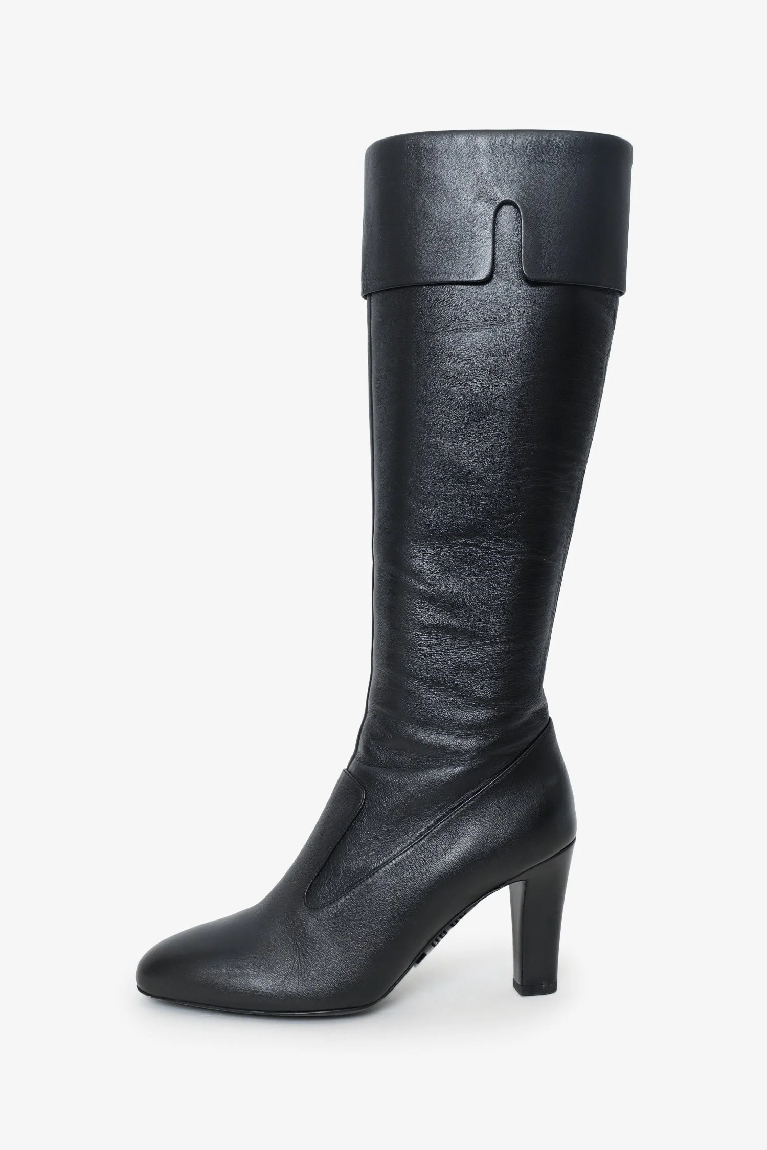 Pre-Loved Chanel™ Black Leather Knee-High Boots Size 38.5 - Image 4
