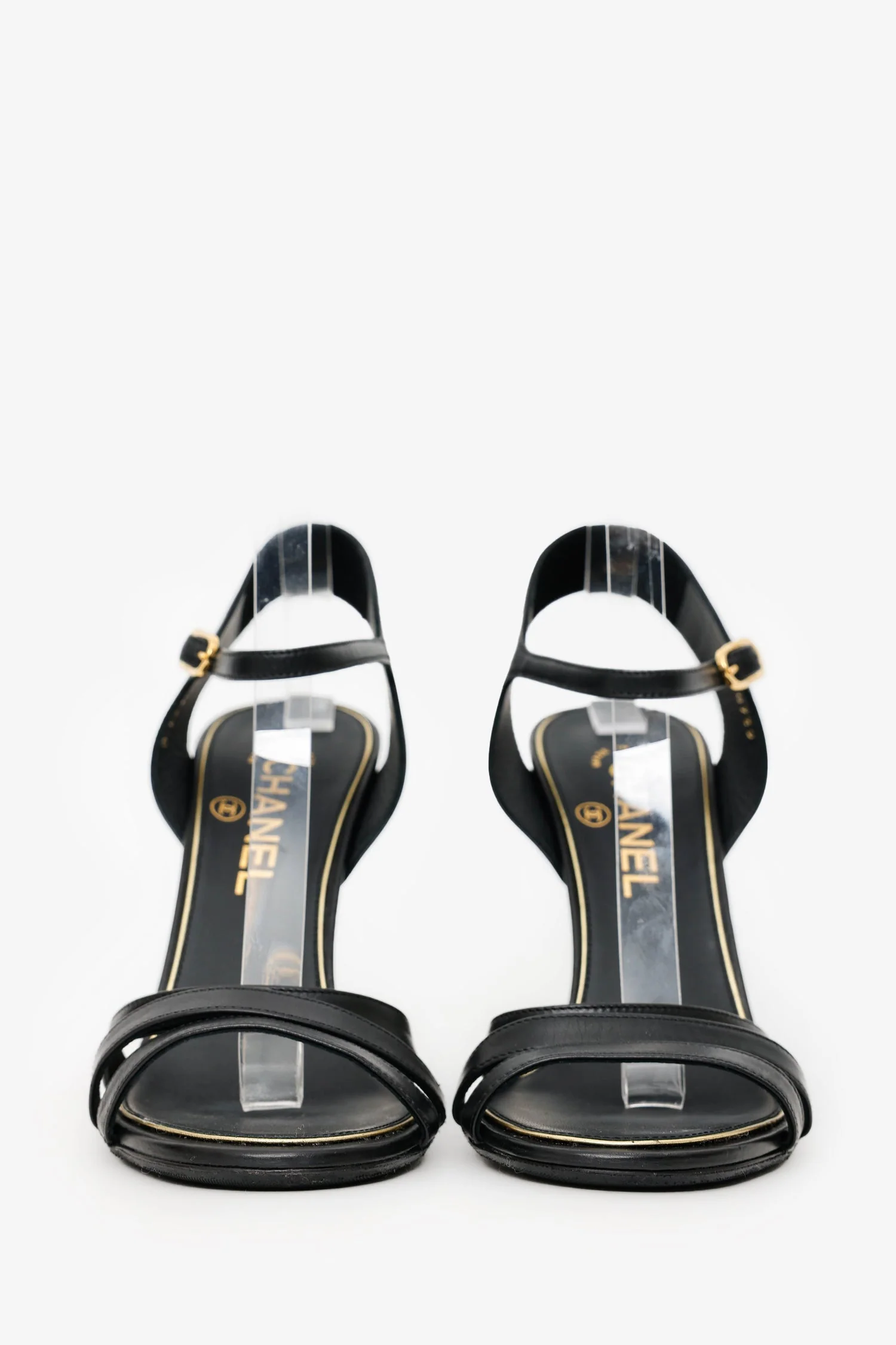 Pre-Loved Chanel™ Black Leather Pearl-Embellished Wedge Sandals Size 38 - Image 3