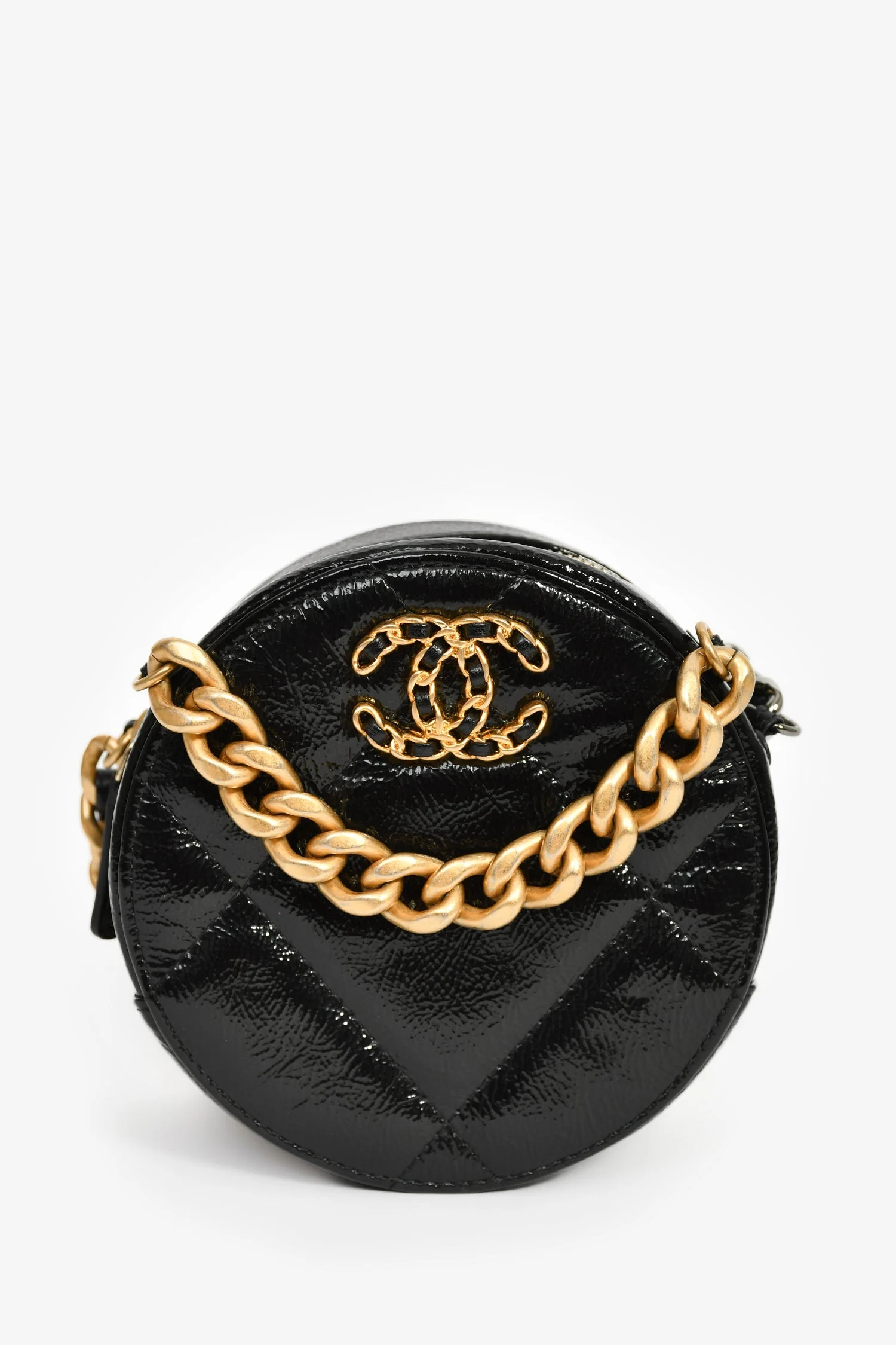 Pre-Loved Chanel™ Black Leather Quilted 19 Round Crossbody Bag