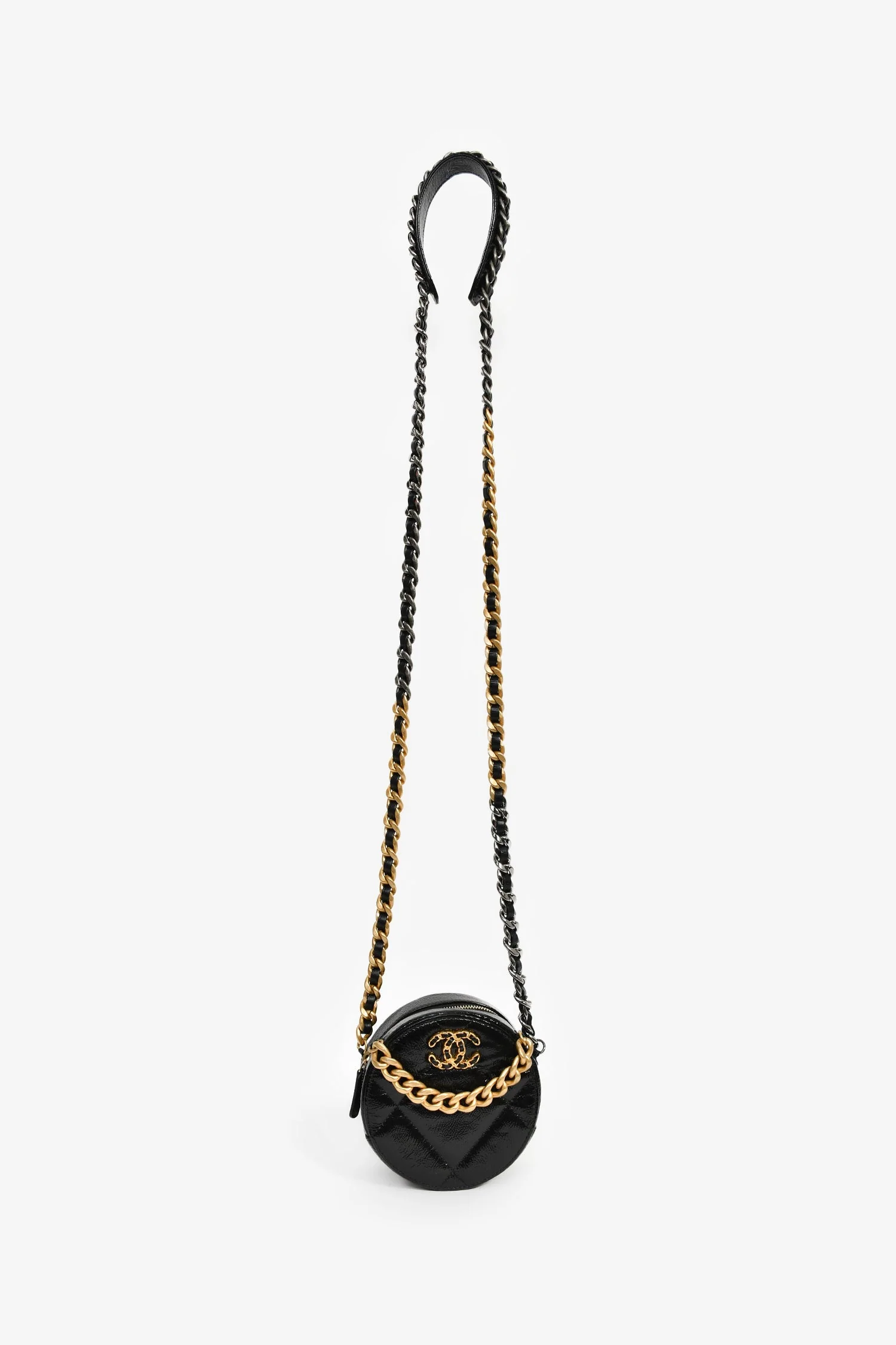 Pre-Loved Chanel™ Black Leather Quilted 19 Round Crossbody Bag - Image 8