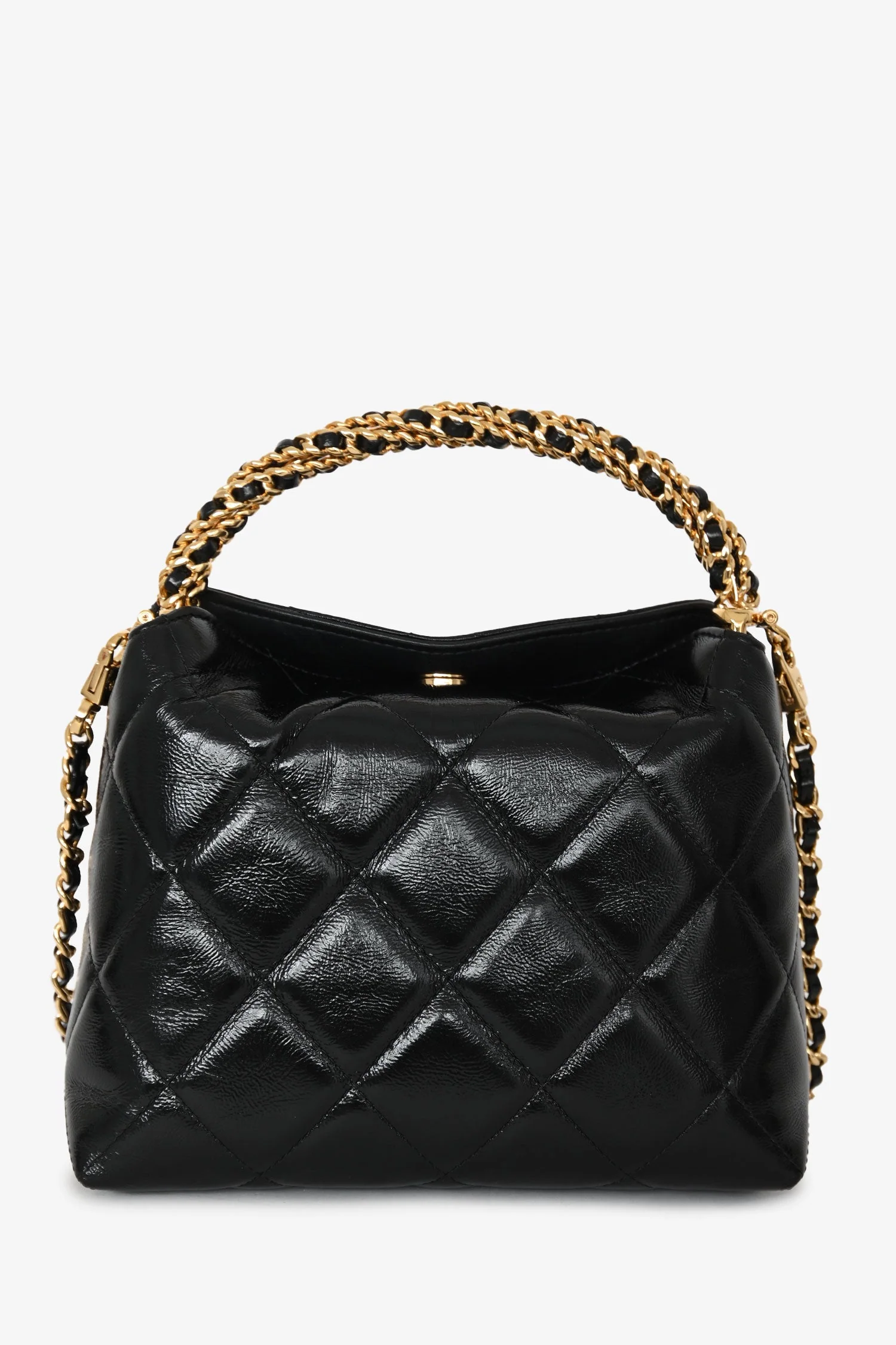 Pre-Loved Chanel™ Black Leather Quilted CC Mini Hobo Bag With Chain - Image 2