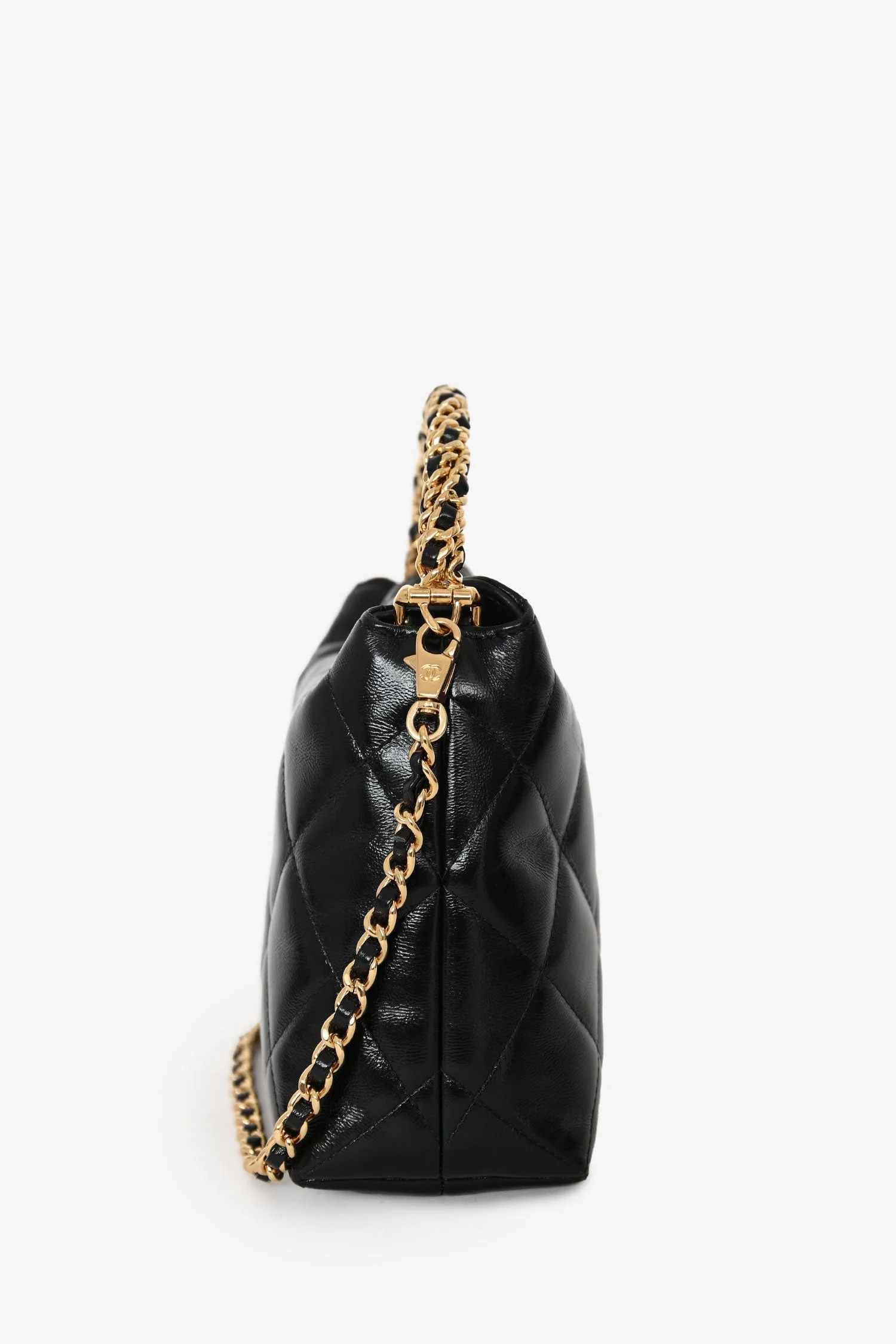 Pre-Loved Chanel™ Black Leather Quilted CC Mini Hobo Bag With Chain - Image 3
