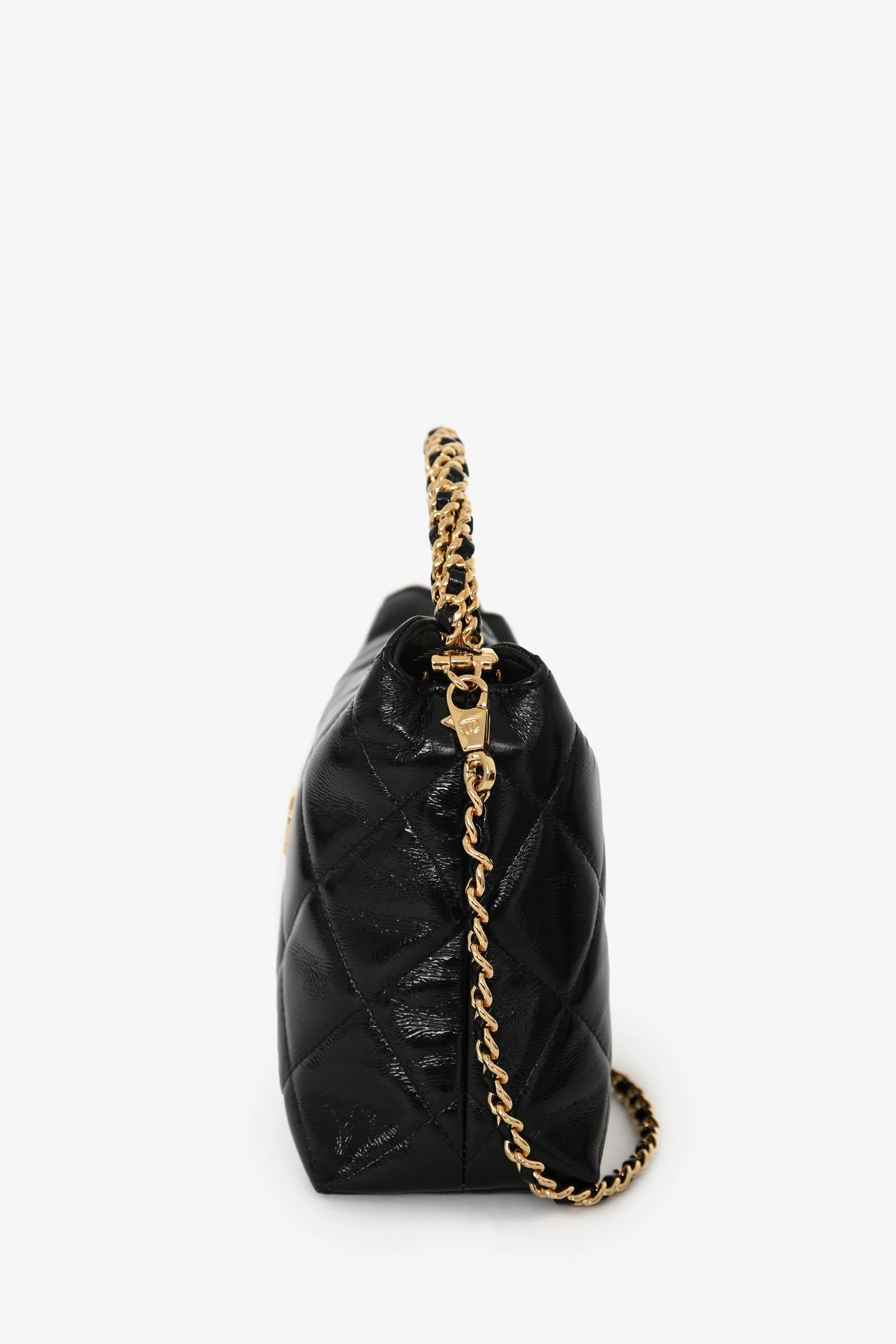 Pre-Loved Chanel™ Black Leather Quilted CC Mini Hobo Bag With Chain - Image 4