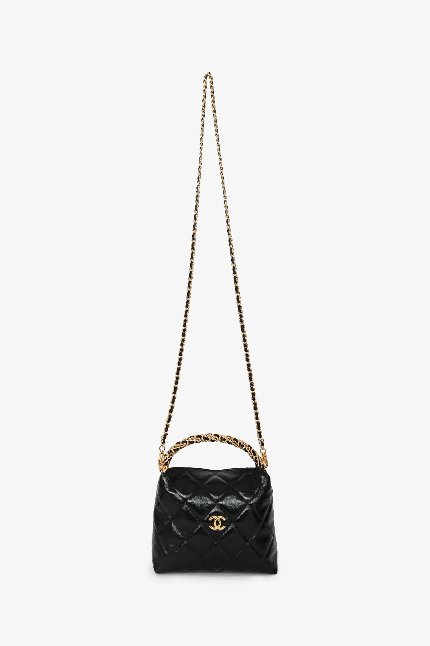 Pre-Loved Chanel™ Black Leather Quilted CC Mini Hobo Bag With Chain - Image 7
