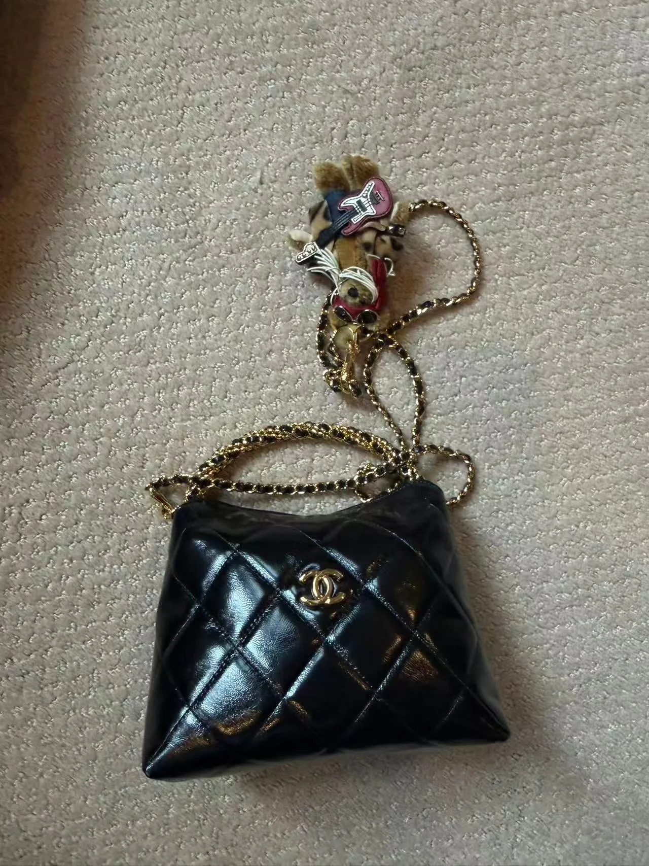 Pre-Loved Chanel™ Black Leather Quilted CC Mini Hobo Bag With Chain - Image 8