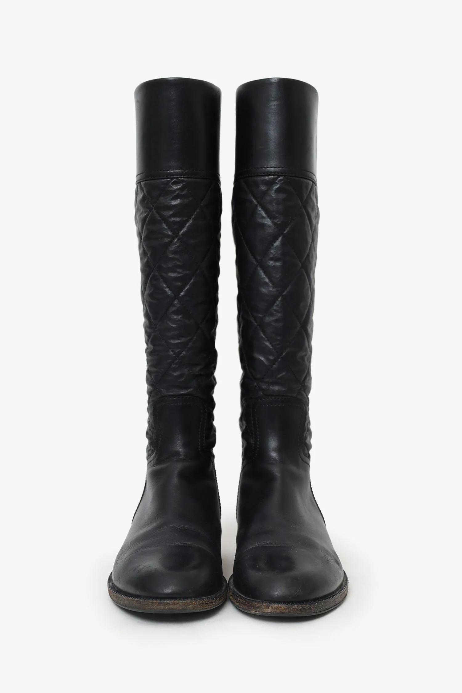 Pre-Loved Chanel™ Black Leather Quilted Knee High Boots Size 39 - Image 3