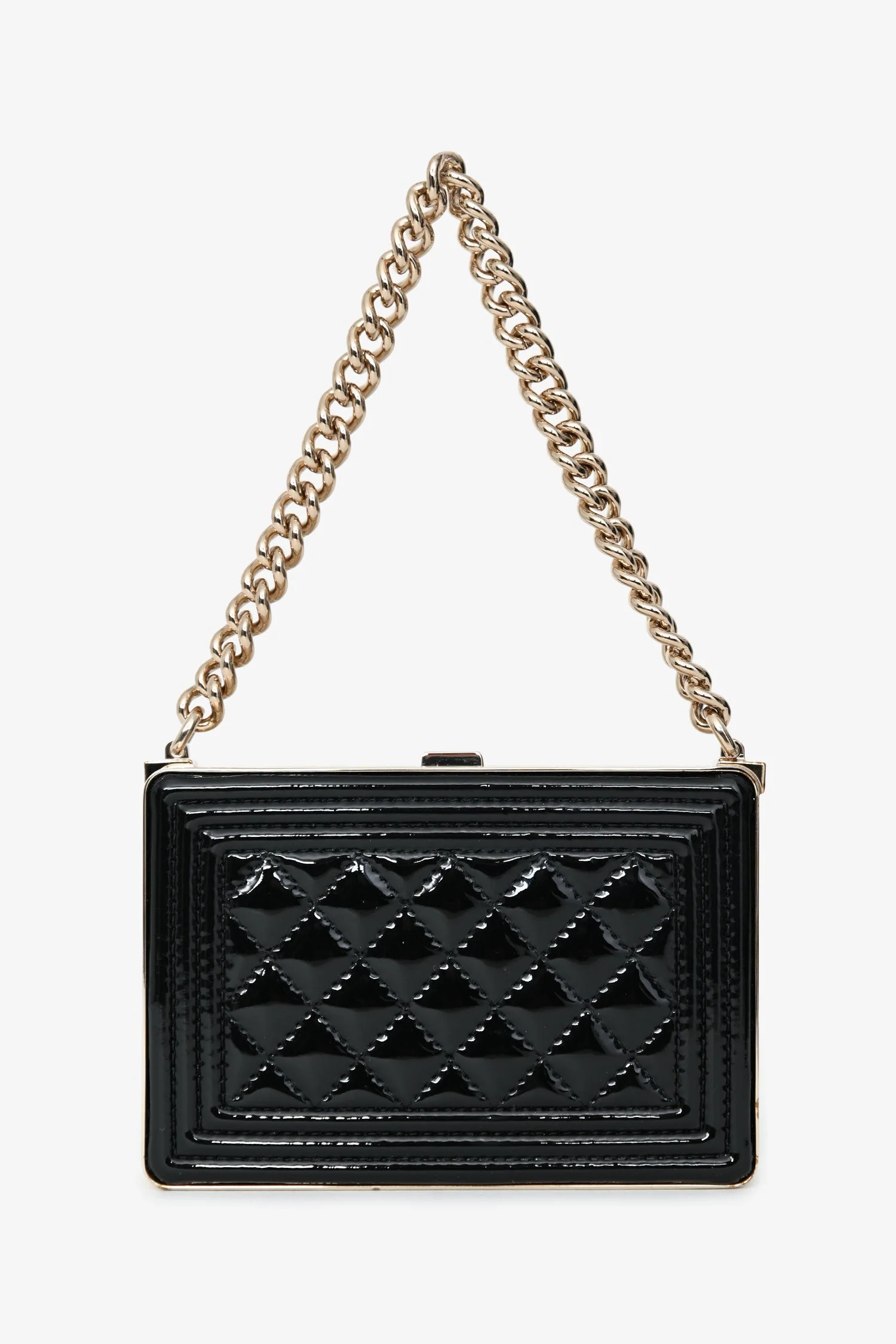 Pre-Loved Chanel™ Black Patent Calfskin 'Minaudiere' Chain Box Boy Bag - Image 2