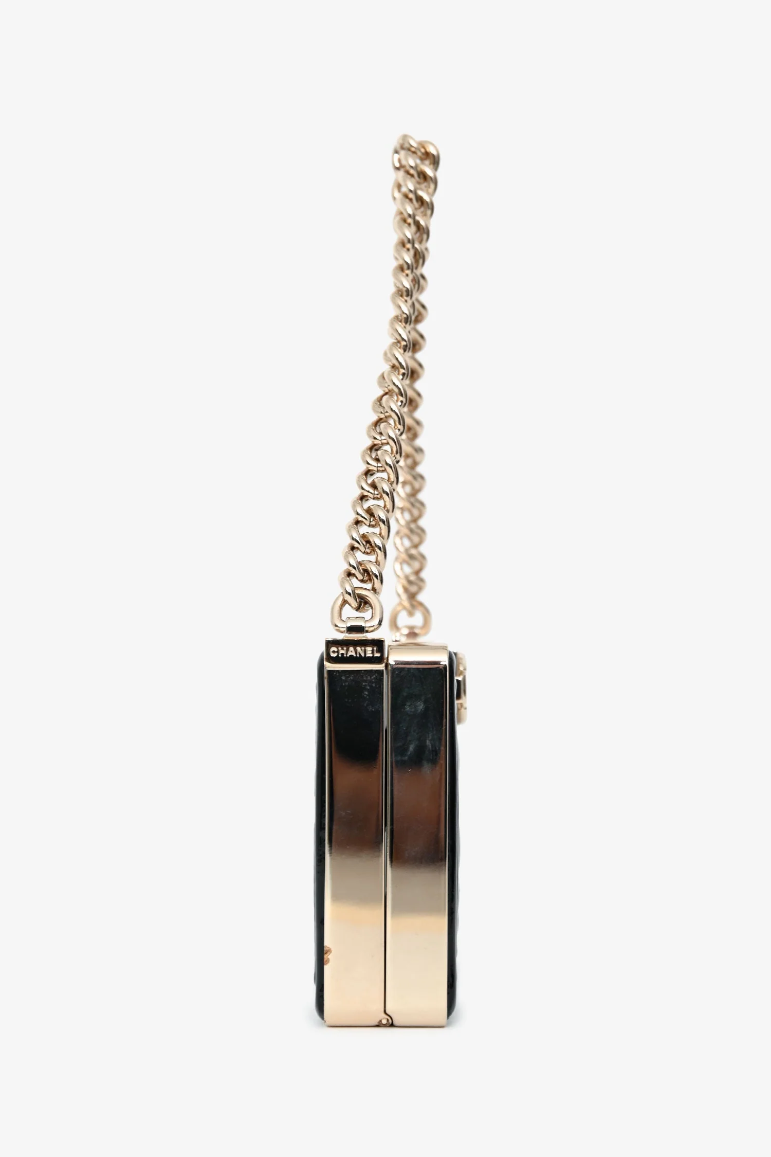 Pre-Loved Chanel™ Black Patent Calfskin 'Minaudiere' Chain Box Boy Bag - Image 3
