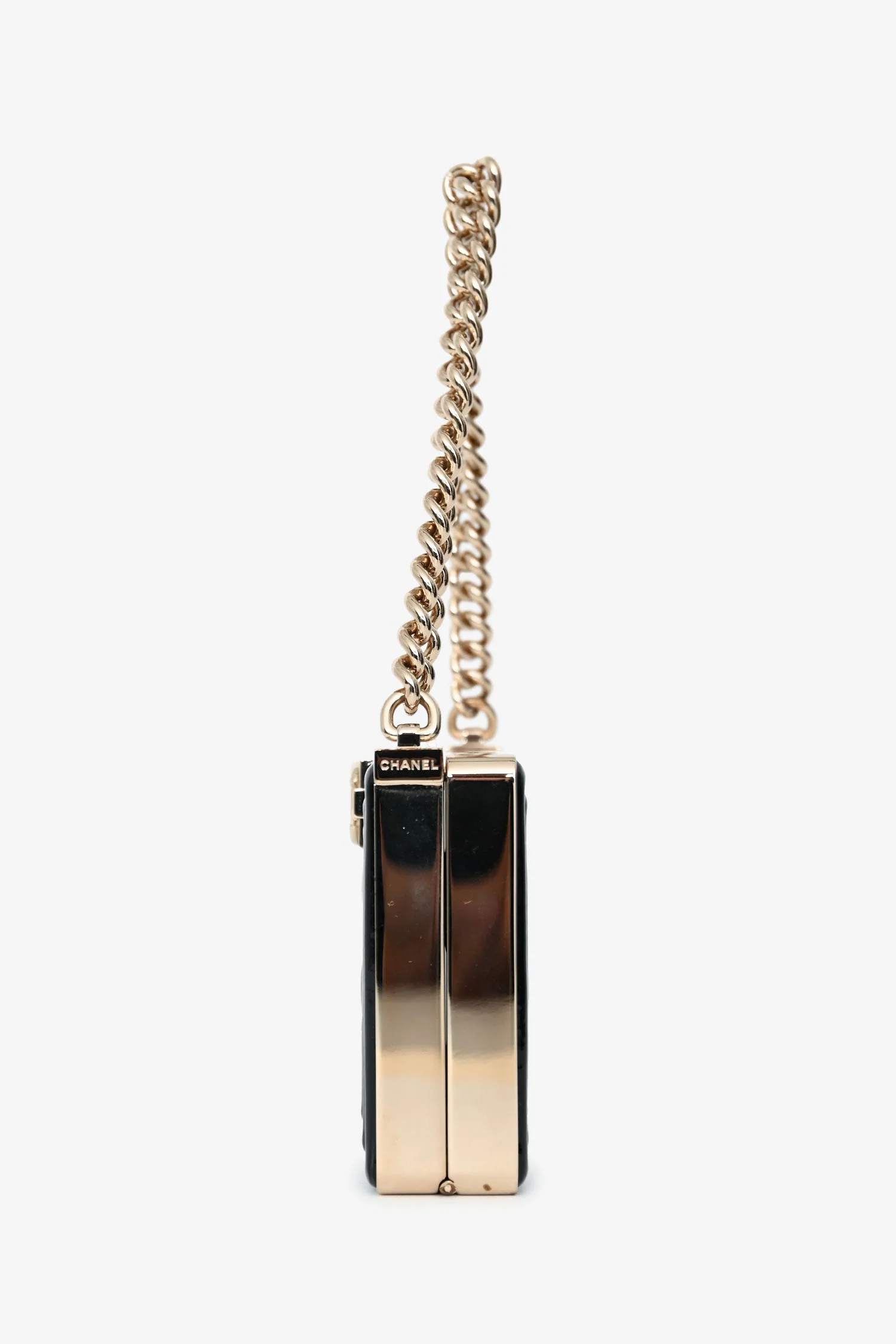 Pre-Loved Chanel™ Black Patent Calfskin 'Minaudiere' Chain Box Boy Bag - Image 4