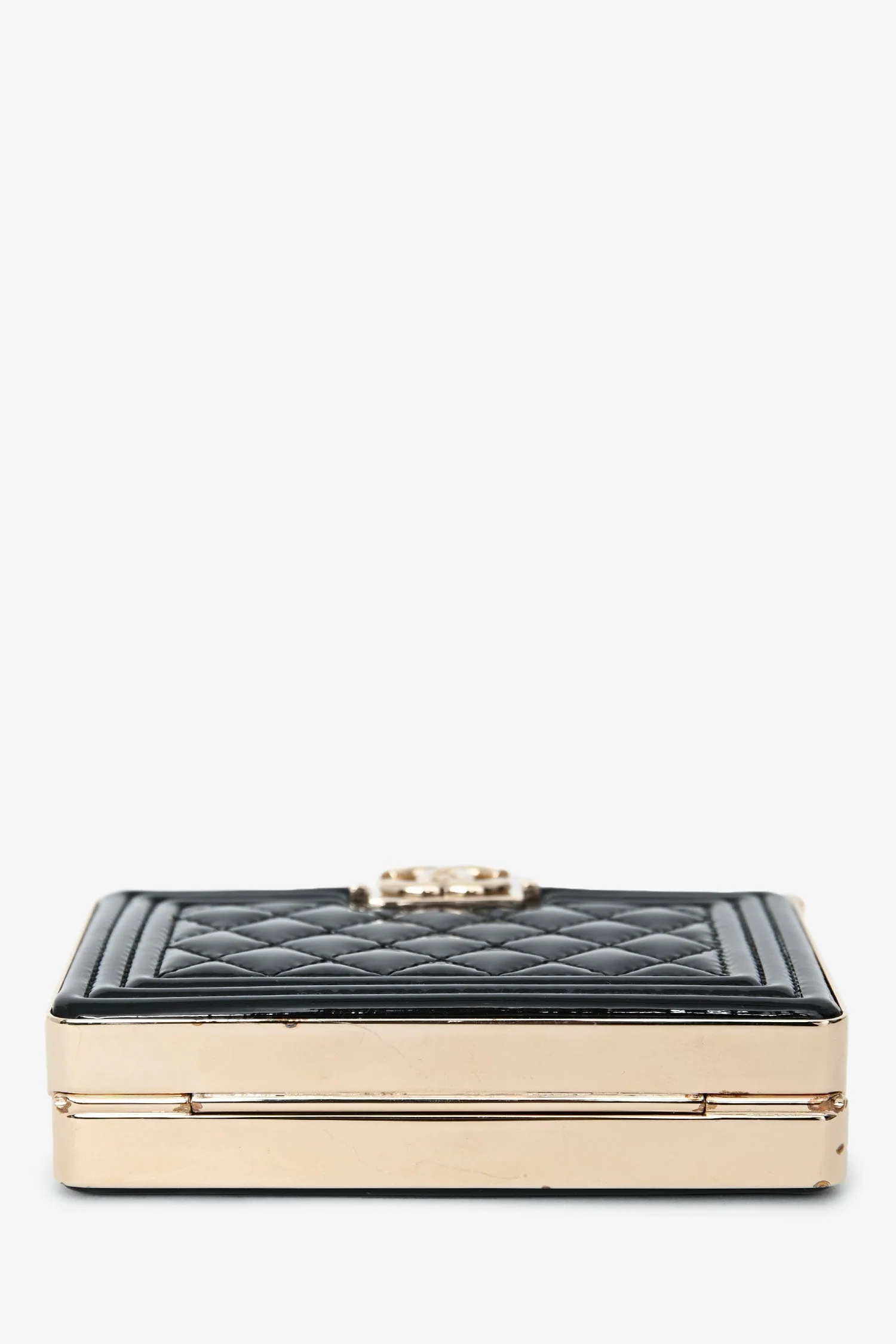 Pre-Loved Chanel™ Black Patent Calfskin 'Minaudiere' Chain Box Boy Bag - Image 5