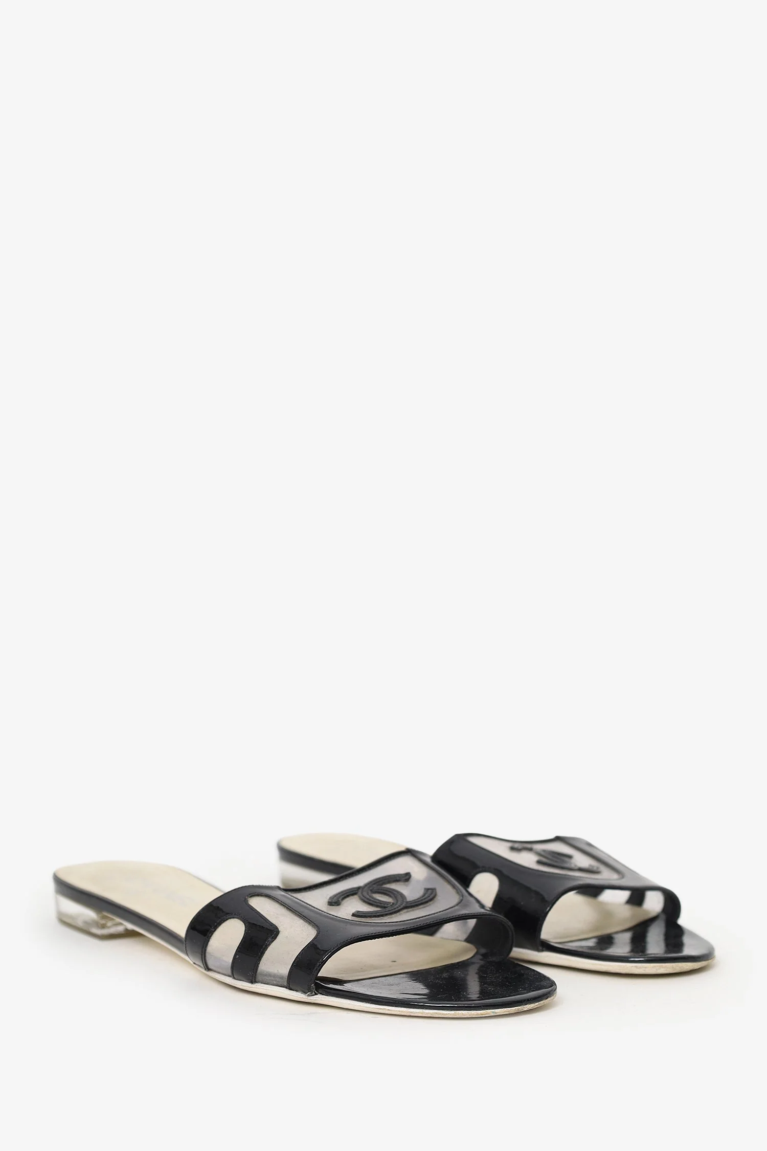Pre-Loved Chanel™ Black Patent Leather/PVC 'CC' Slides Size 40 - Image 2