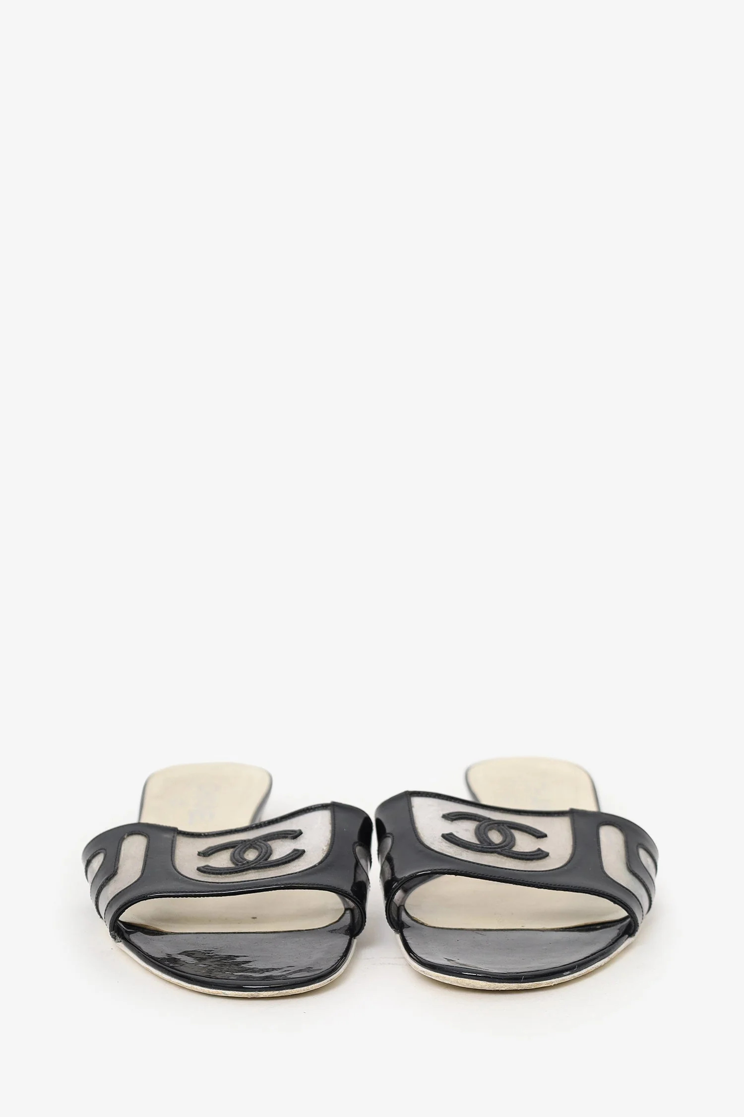 Pre-Loved Chanel™ Black Patent Leather/PVC 'CC' Slides Size 40 - Image 3