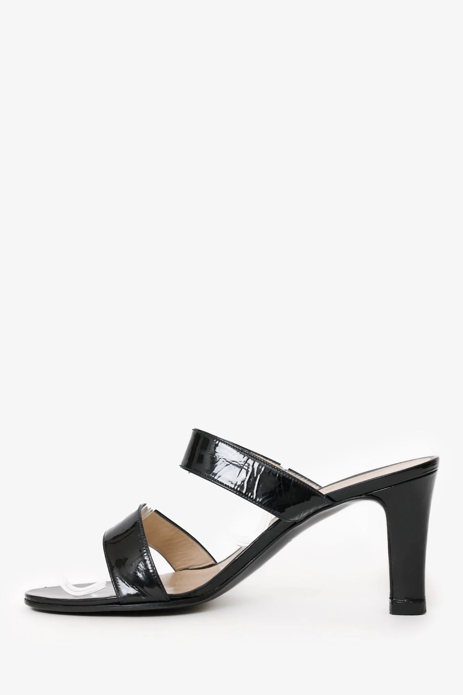 Pre-Loved Chanel™ Black Patent Turn Lock CC Heeled Sandals Size 39 - Image 4