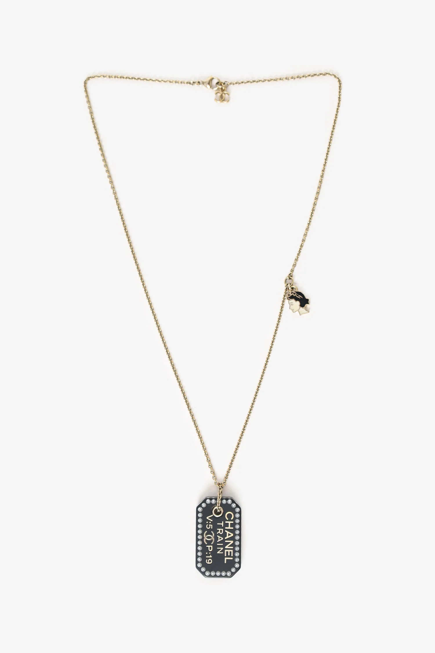 Pre-Loved Chanel™ Black Plastic Coco Chanel Pearl Tag Necklace - Image 2
