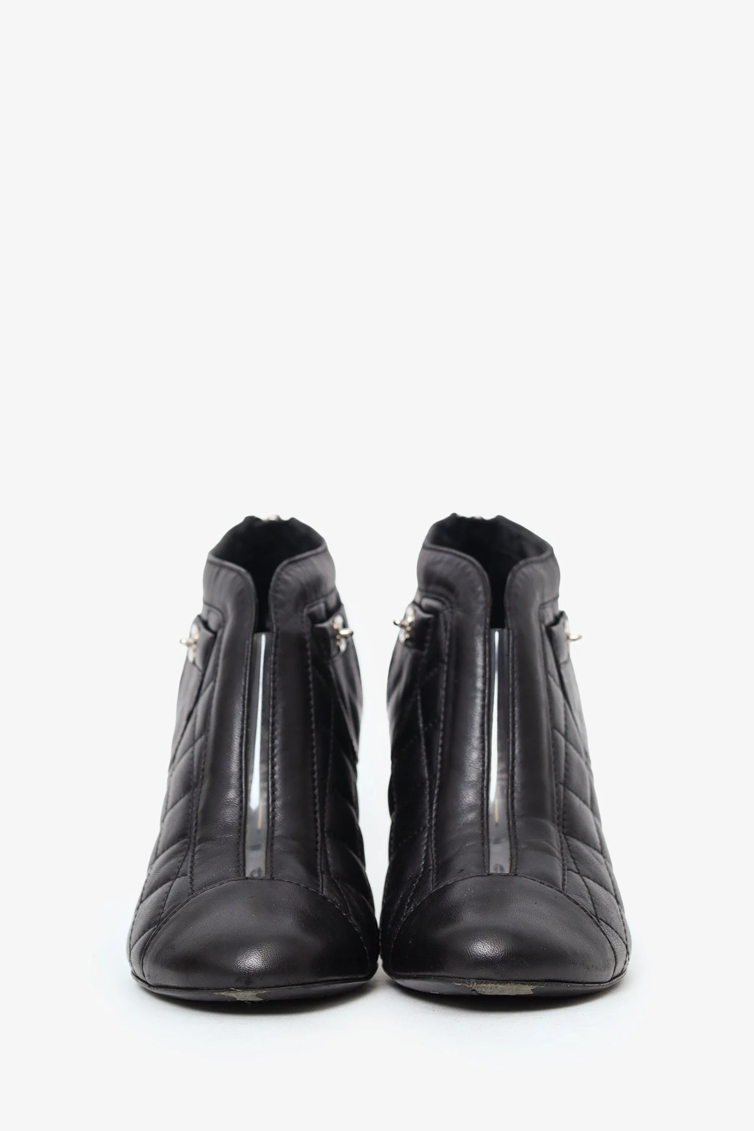 Pre-Loved Chanel™ Black Quilted Lambskin CC Turn Lock Ankle Boots Size 37.5 - Image 3