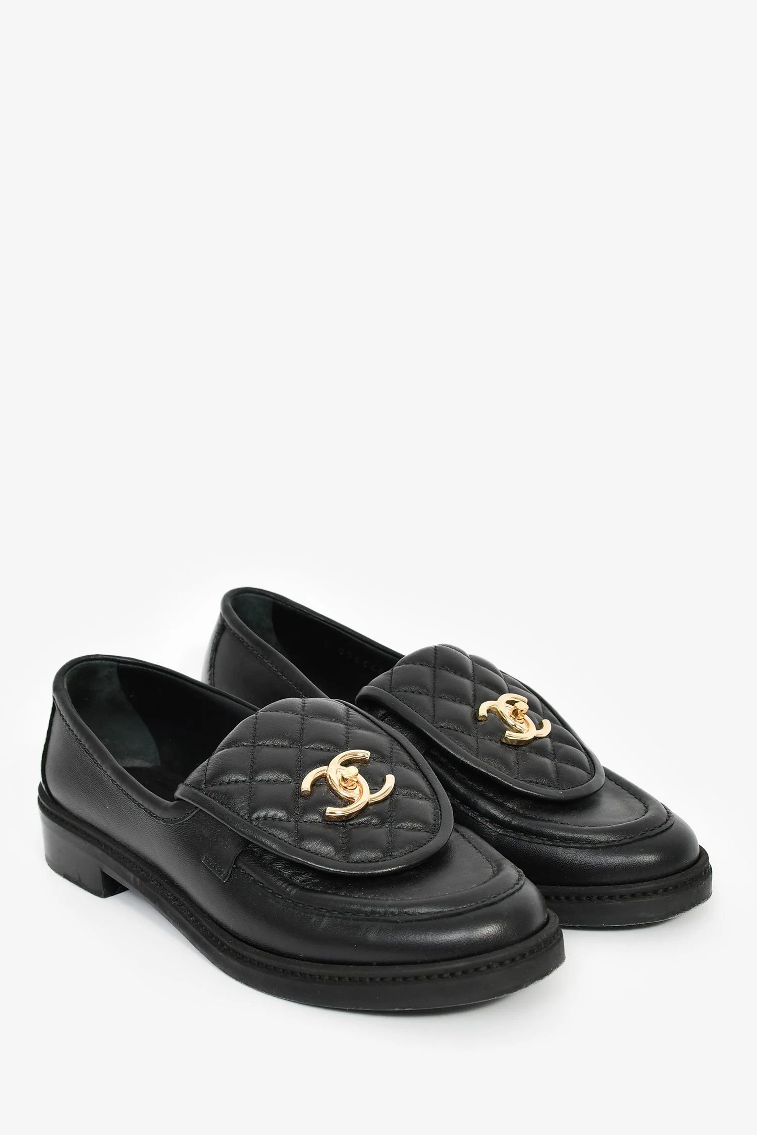 Pre-Loved Chanel™ Black Quilted Leather Tab CC Turnlock Loafers Size 38.5 - Image 2