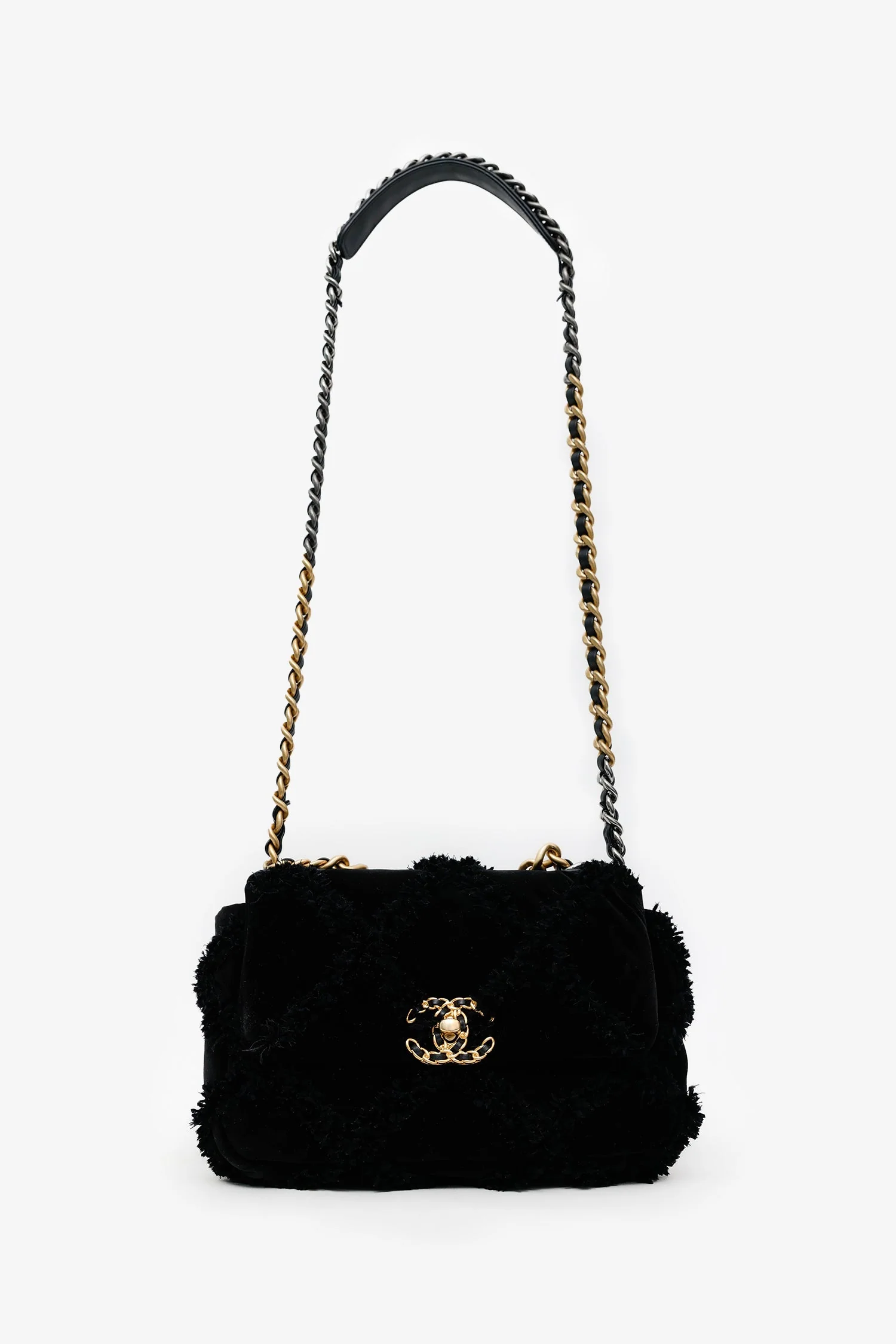 Chanel™ Black Quilted Velvet Small 19 Flap Bag (Pre-Loved ) - Image 7