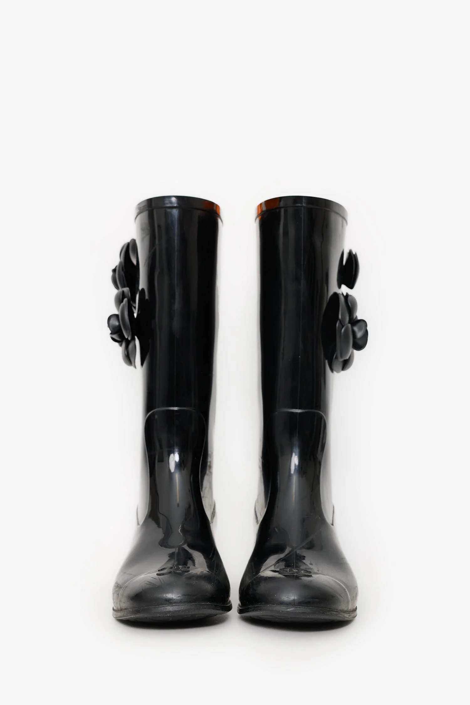 Pre-Loved Chanel™ Black Rubber Camellia Flower Rain Boots Size 36 - Image 3
