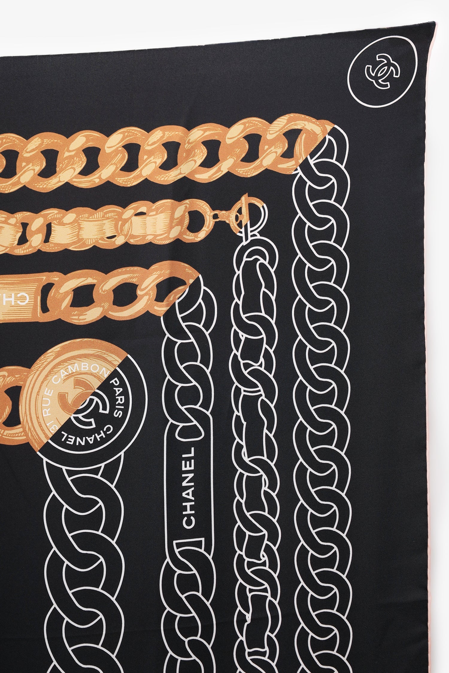 Pre-Loved Chanel™ Black Silk CC Logo Chain Print Scarf - Image 3