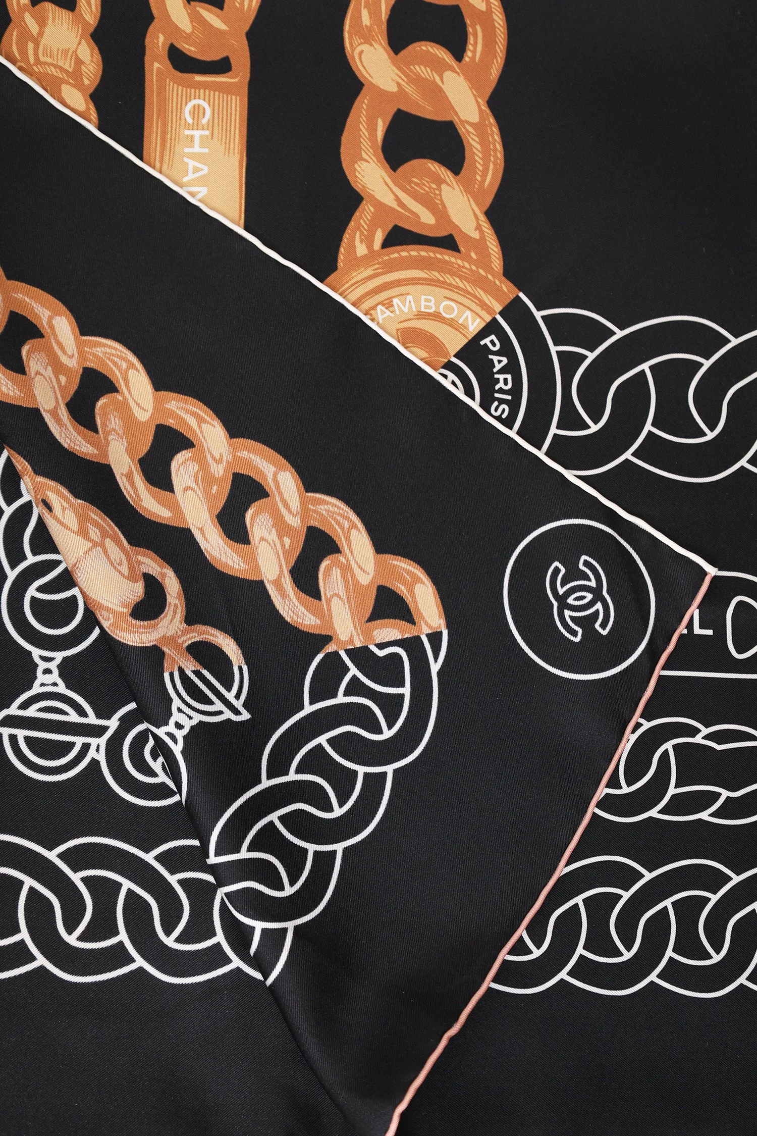 Pre-Loved Chanel™ Black Silk CC Logo Chain Print Scarf - Image 7