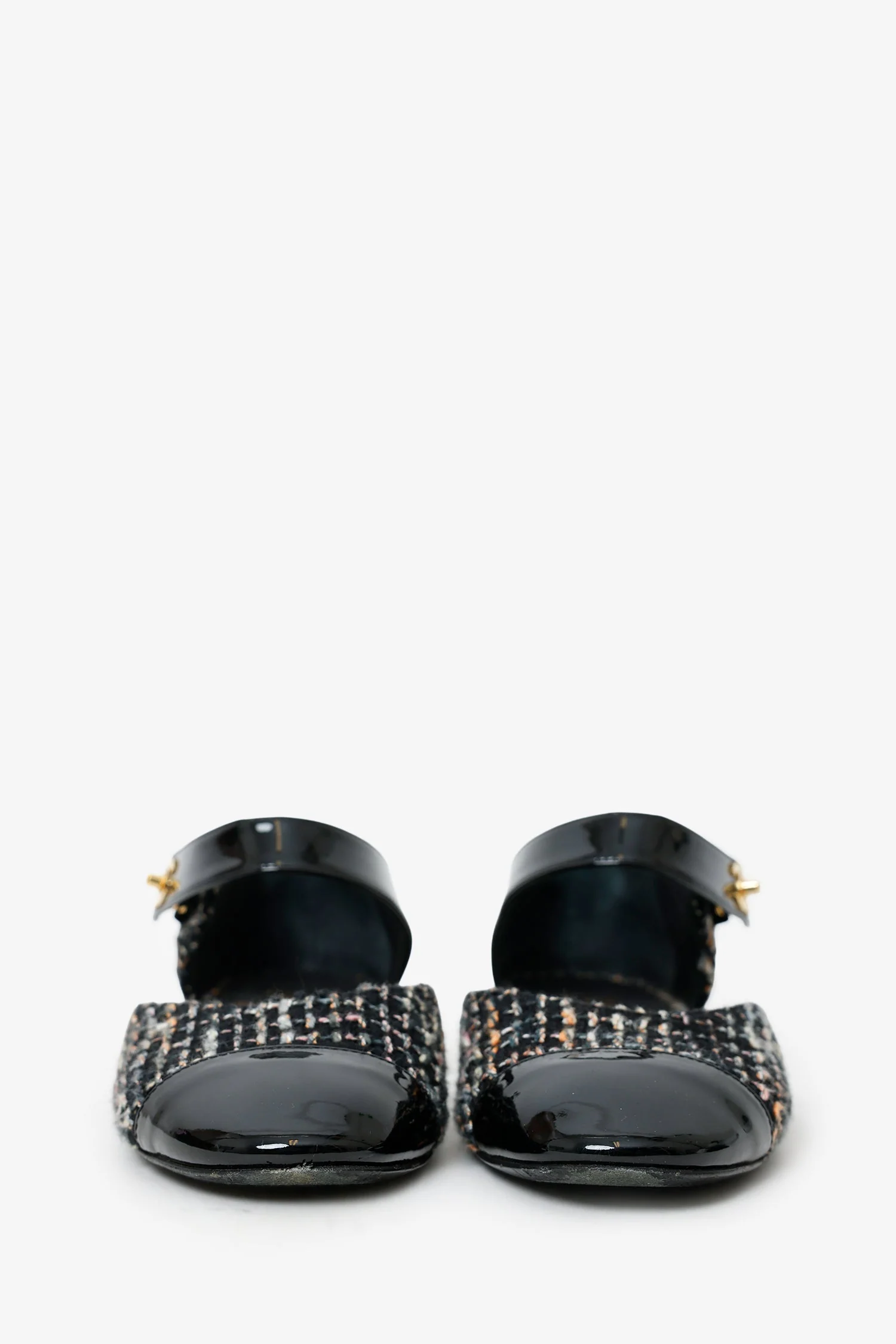 Pre-Loved Chanel™ Black Tweed CC Turn lock Mary Jane Ballet Flats Size 36 - Image 3