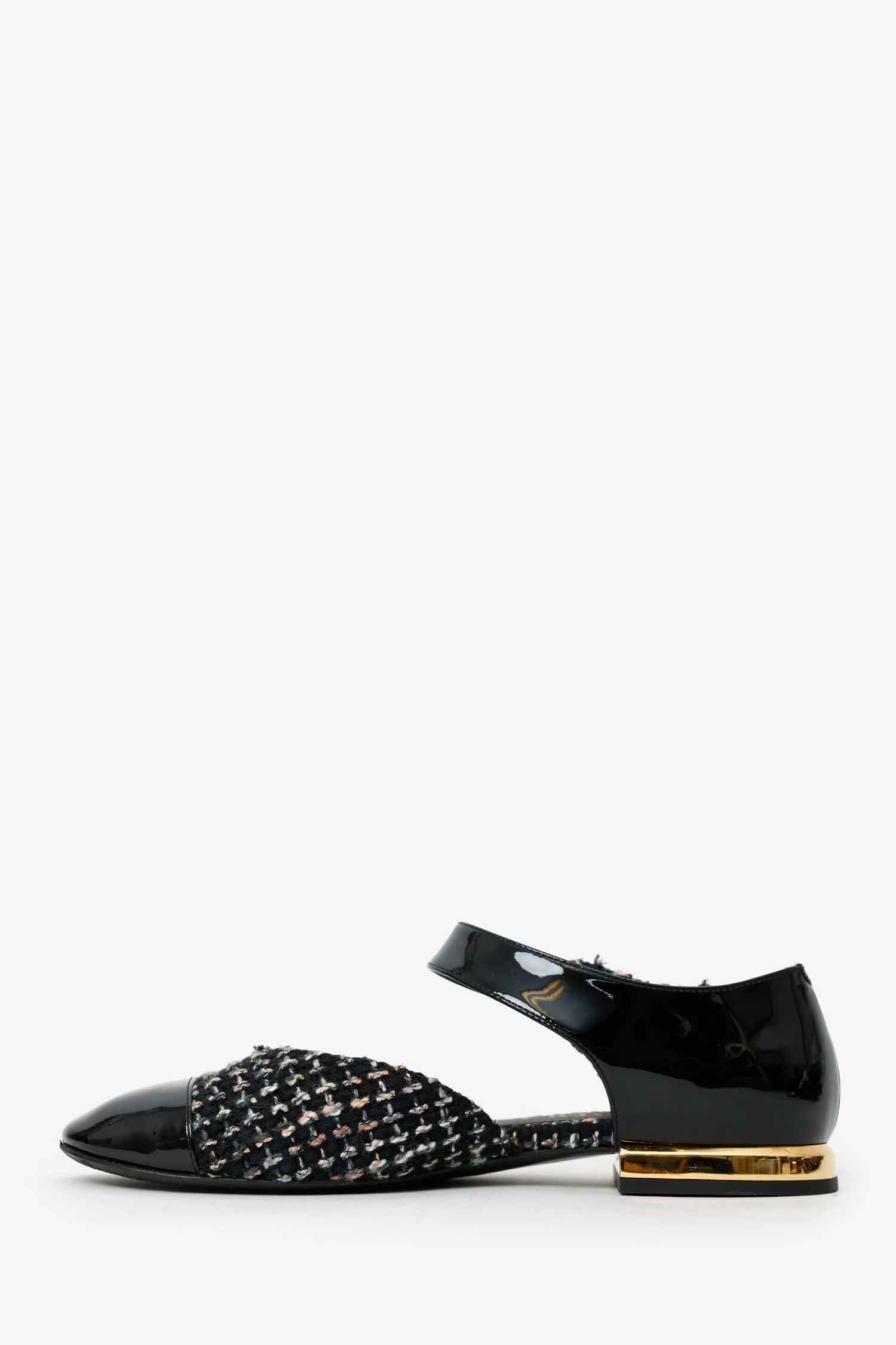 Pre-Loved Chanel™ Black Tweed CC Turn lock Mary Jane Ballet Flats Size 36 - Image 5